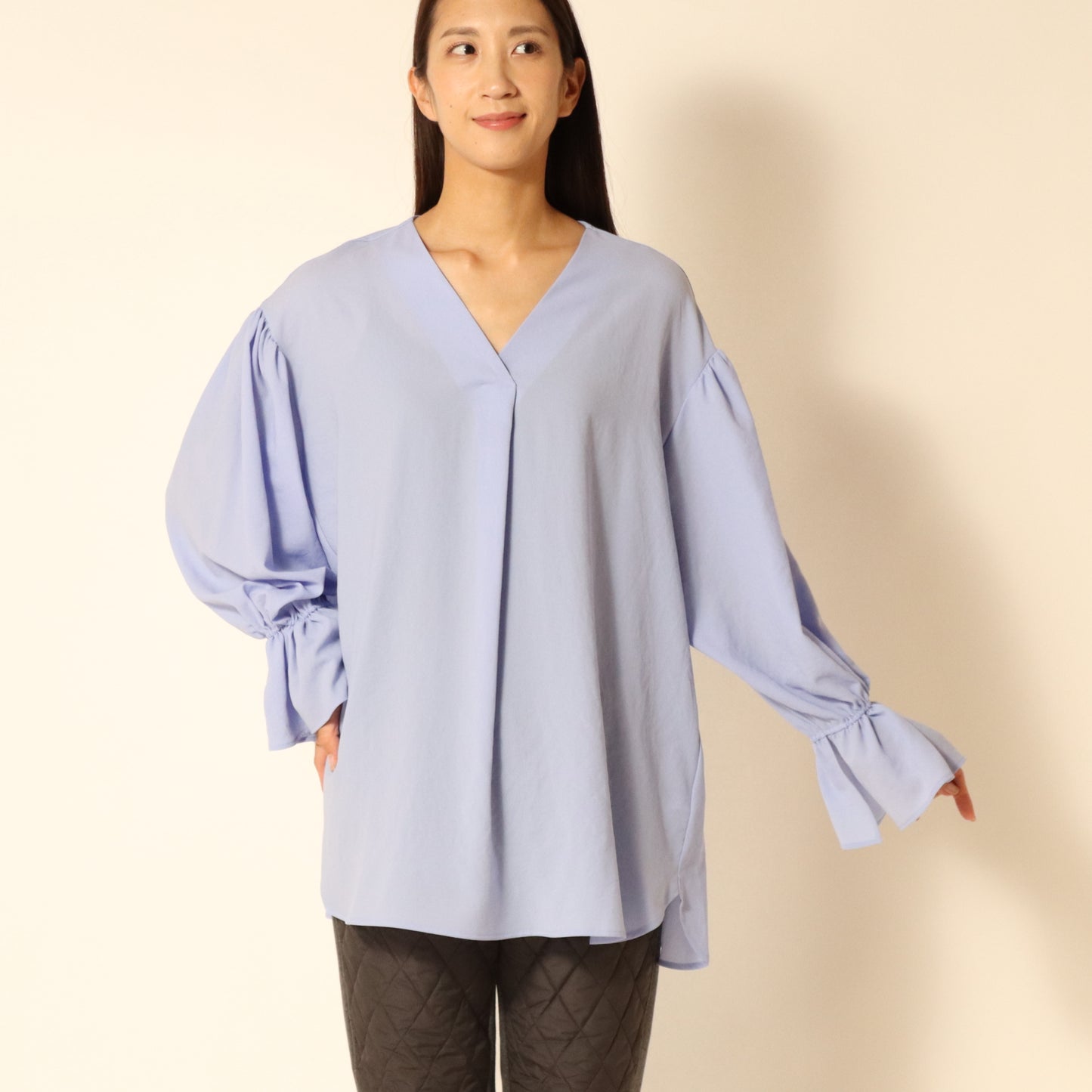 ストレッチシフォンワイドVネックブラウス 809408