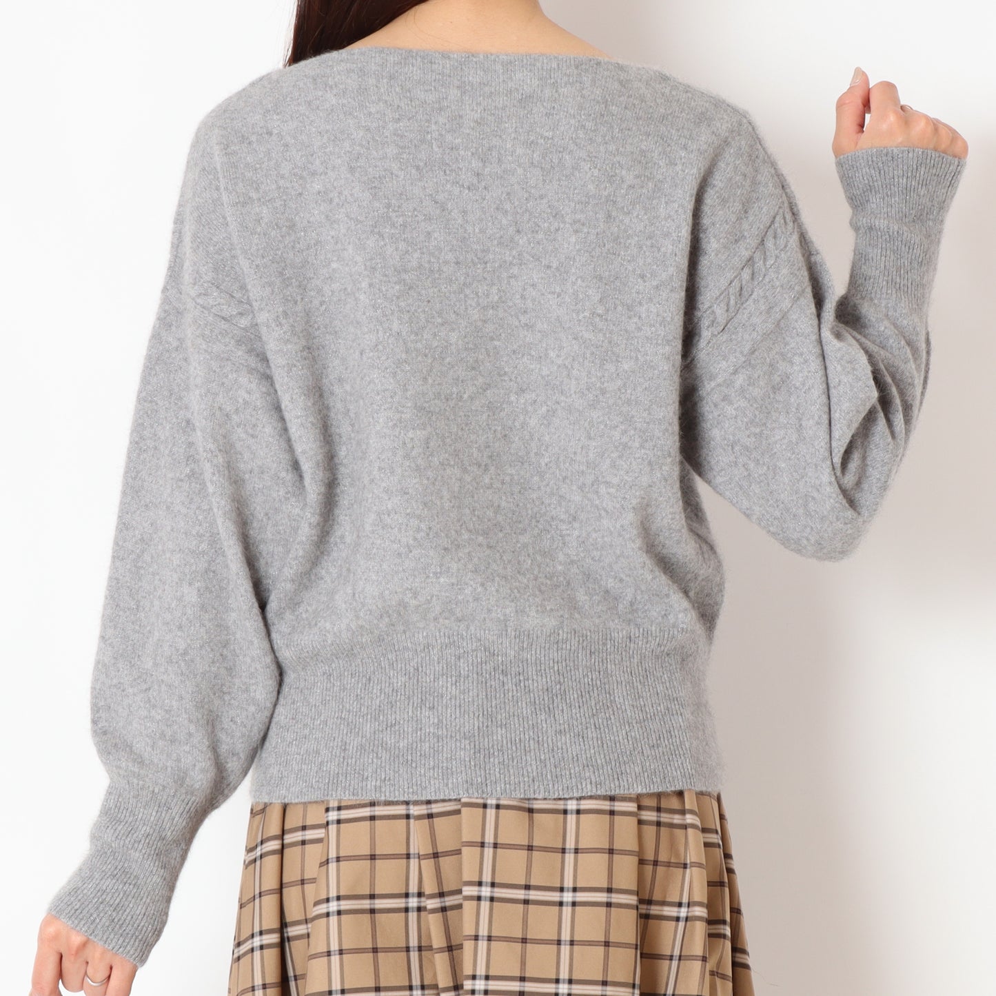 ラメFOXボートネックショートニットセーター 35295127