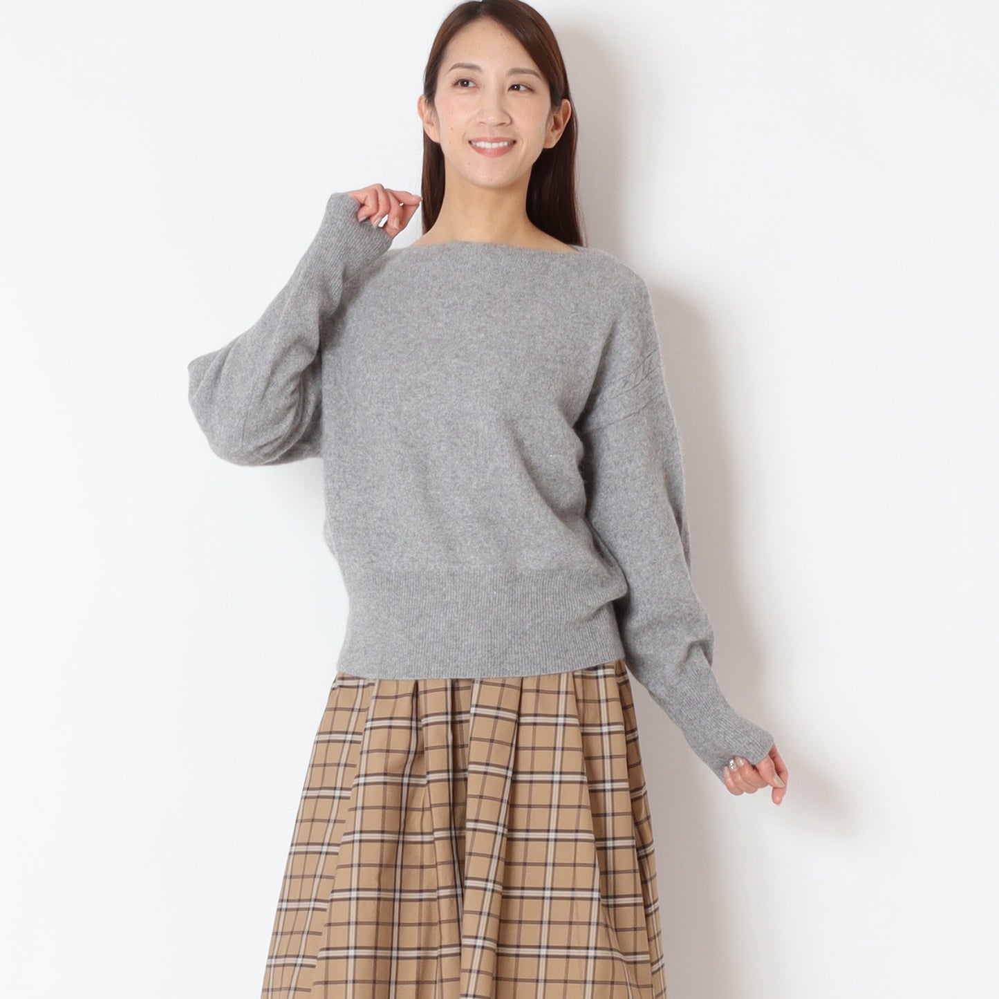 ラメFOXボートネックショートニットセーター 35295127