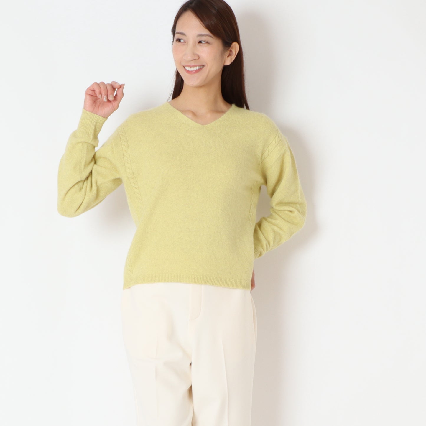 ラメFOXウールVネックニットセーター 35295128