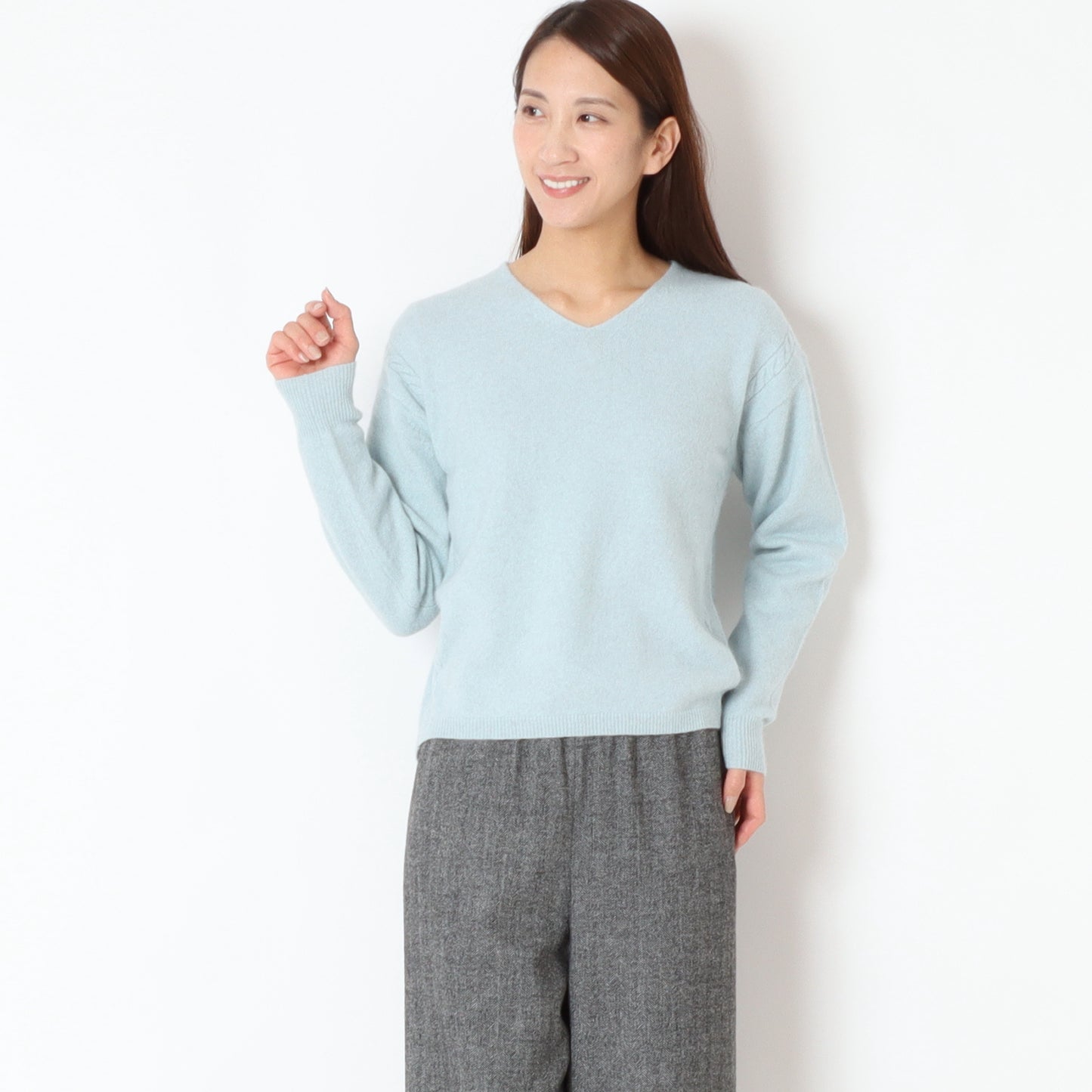 ラメFOXウールVネックニットセーター 35295128