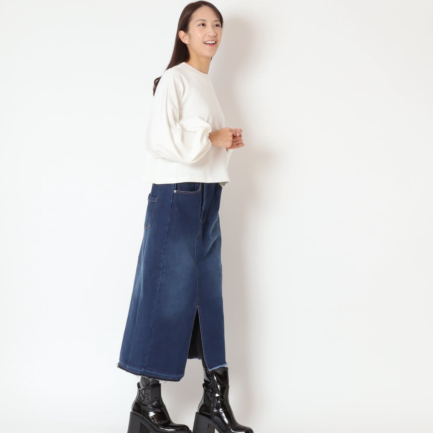 裏起毛ストレッチデニムタイトスカート 35296046