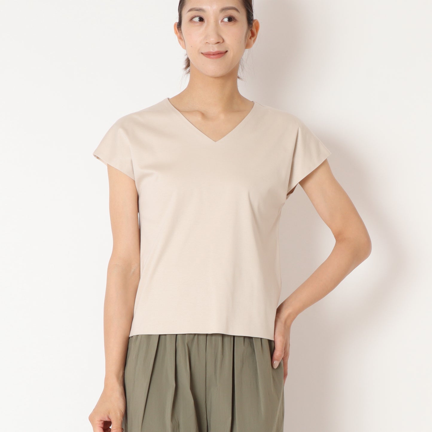 フレンチスリーブVネックTシャツ 80242704