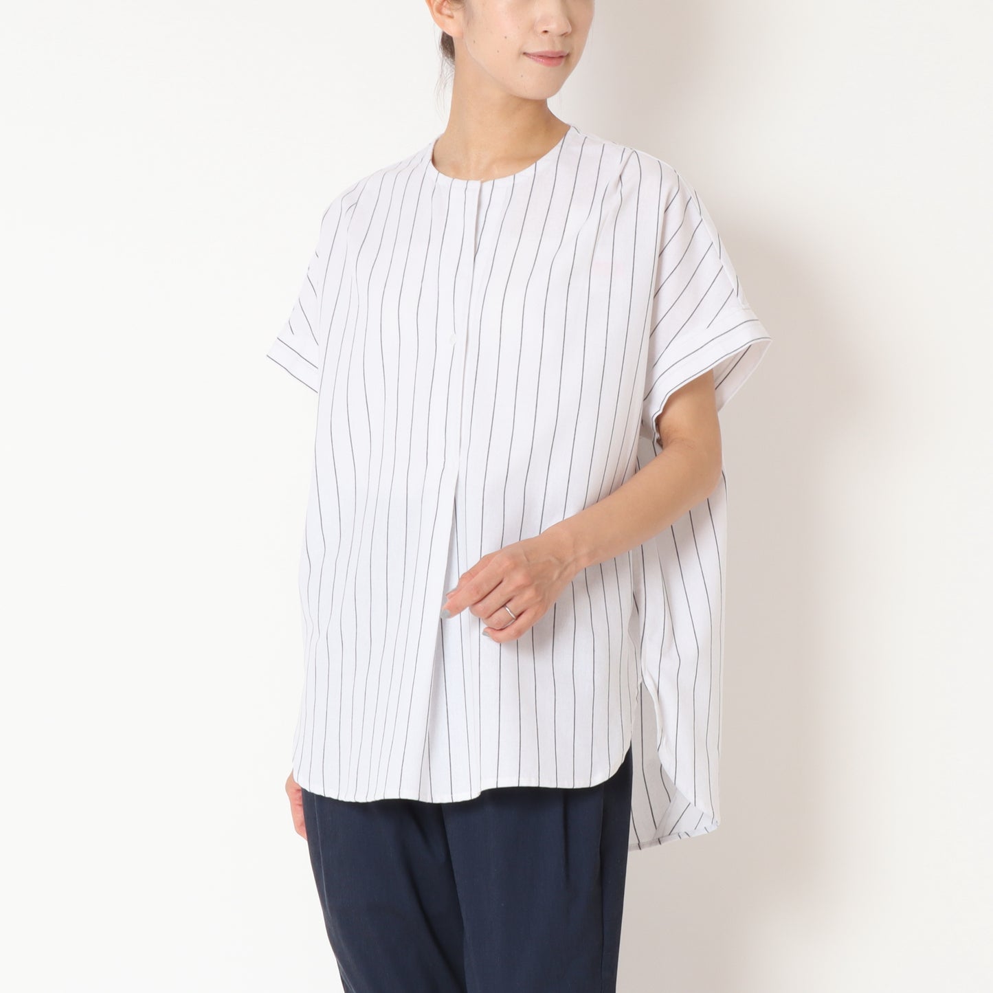 綿麻ストライプスキッパーブラウス 80242109