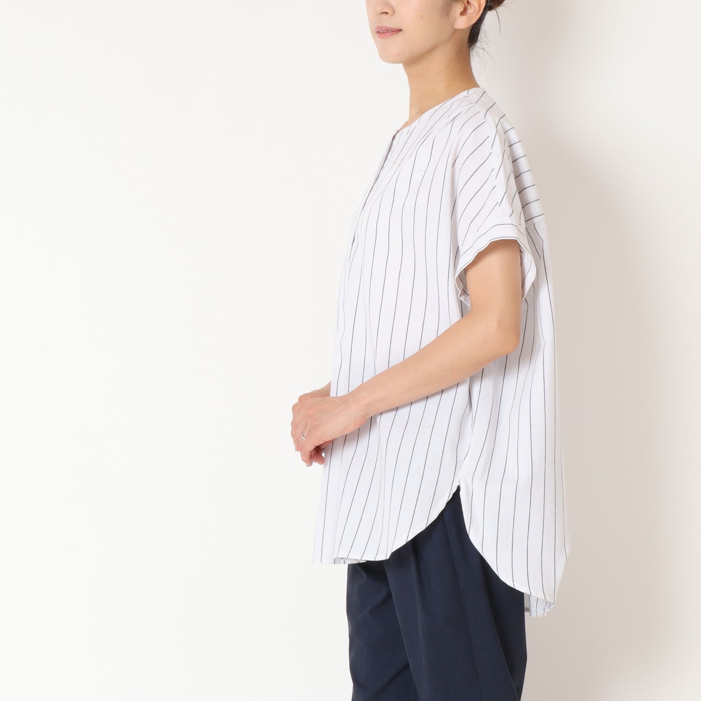 綿麻ストライプスキッパーブラウス 80242109