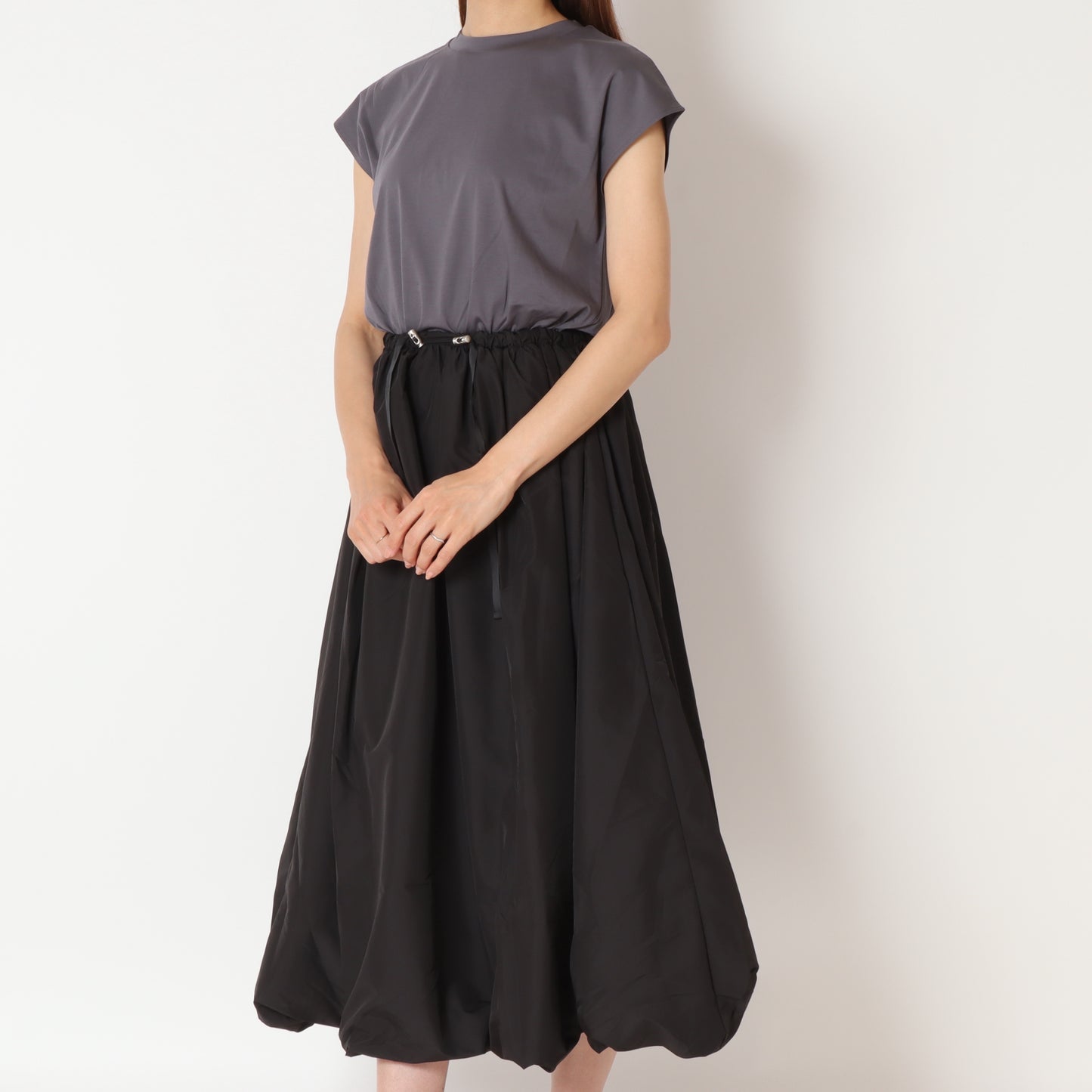 バルーンヘムタフタ使いロングワンピース 7645074