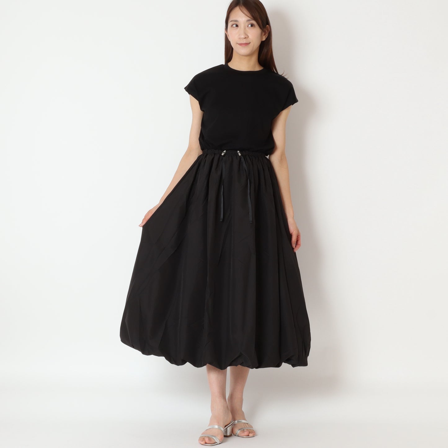 バルーンヘムタフタ使いロングワンピース 7645074