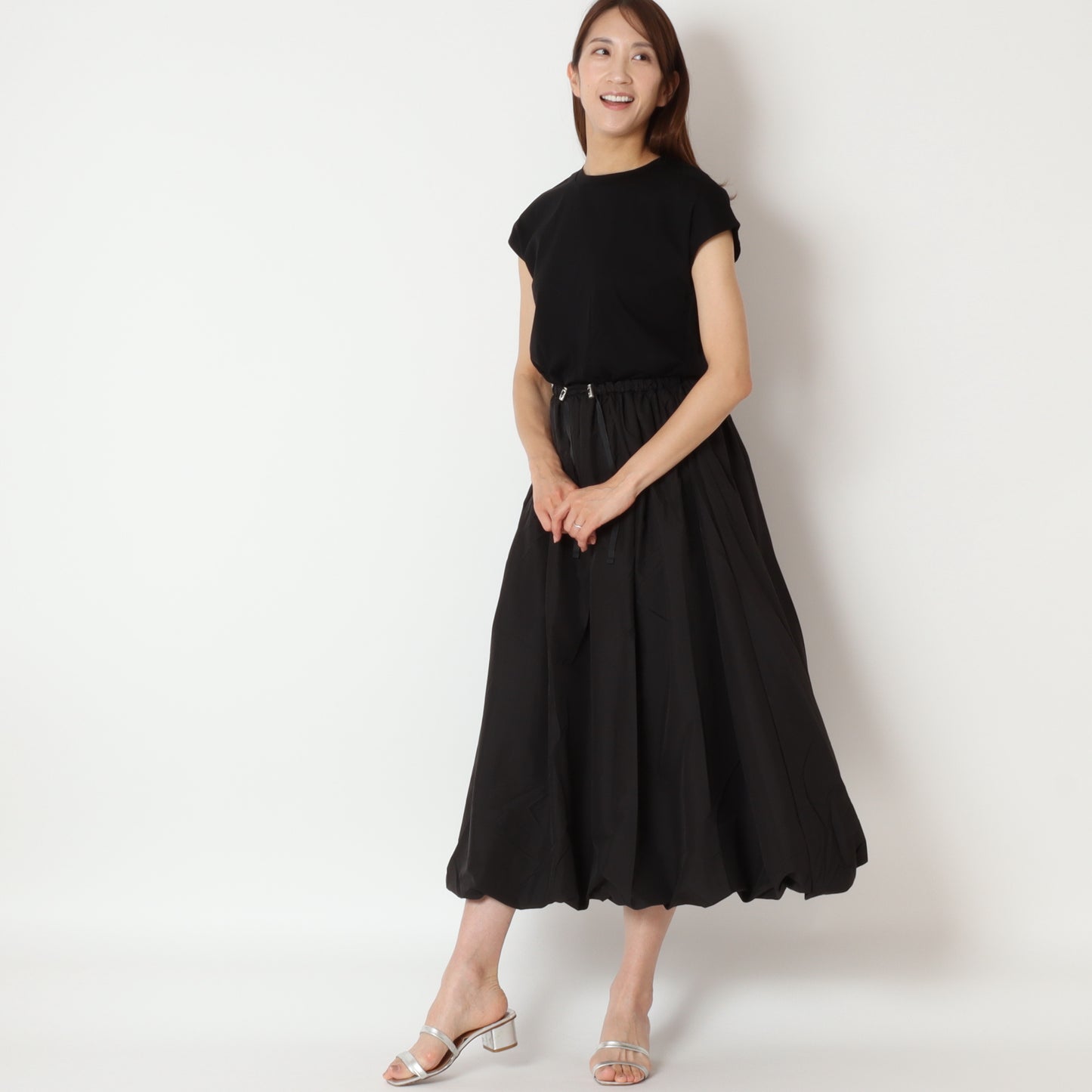 バルーンヘムタフタ使いロングワンピース 7645074