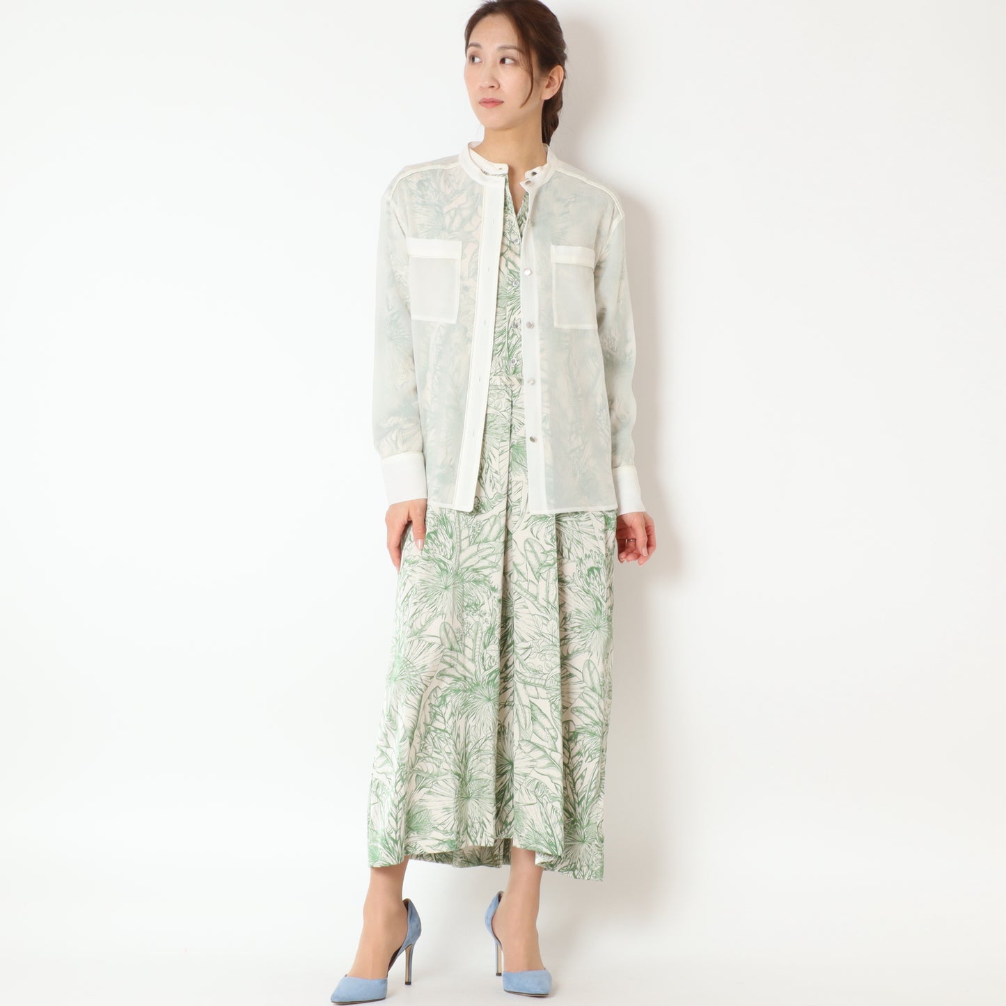 バンドカラーパイピングシアーブラウス H424107