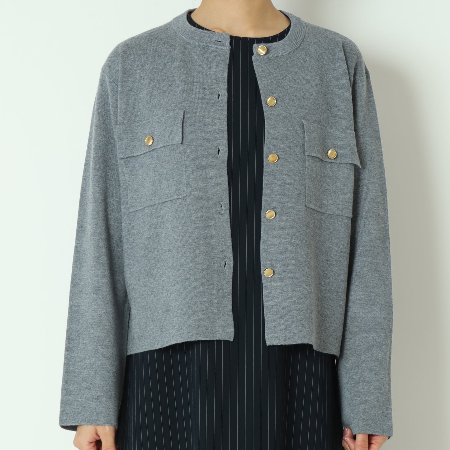 ノーカラーニットジャケット 10243036