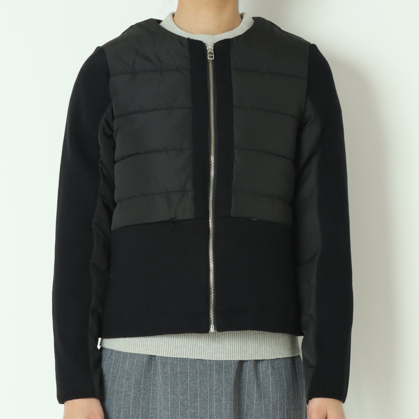 中綿×ニット切替ノーカラージャケット 242WA0520
