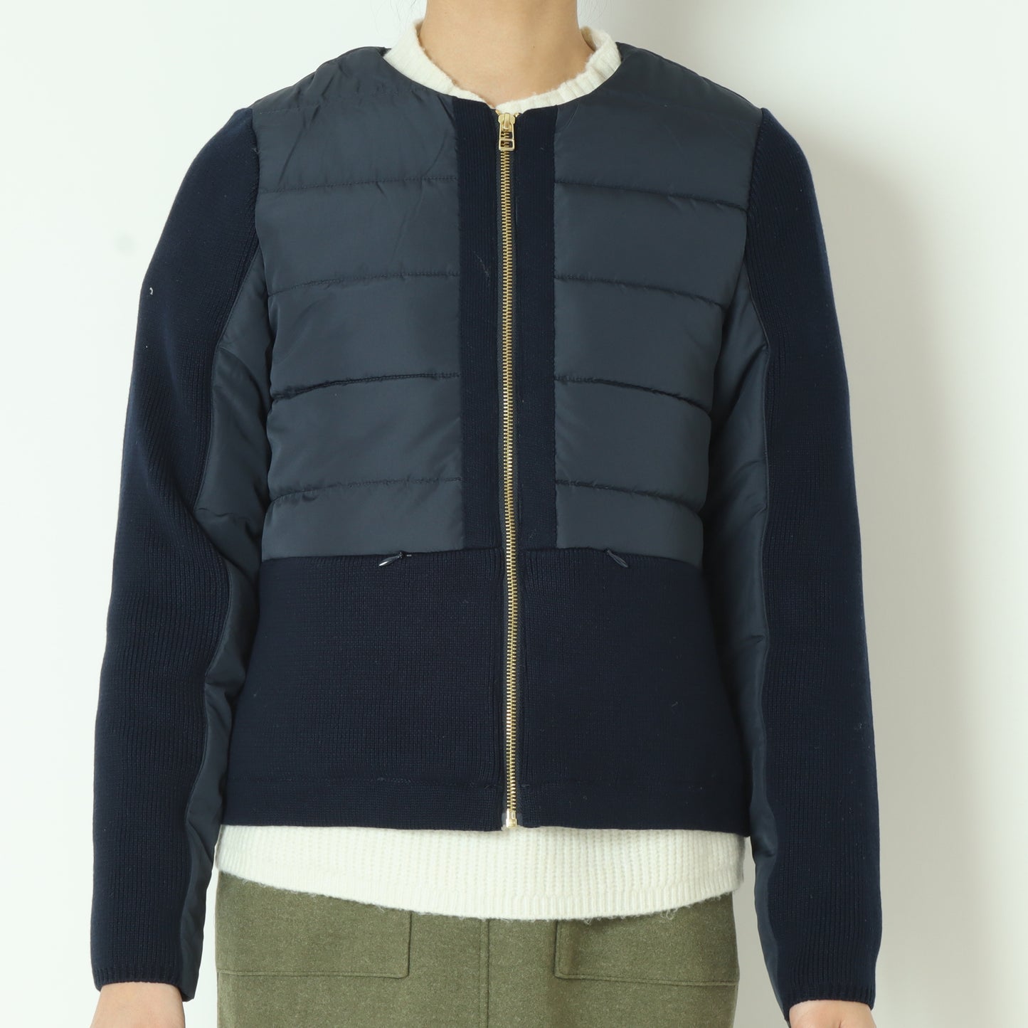 中綿×ニット切替ノーカラージャケット 242WA0520
