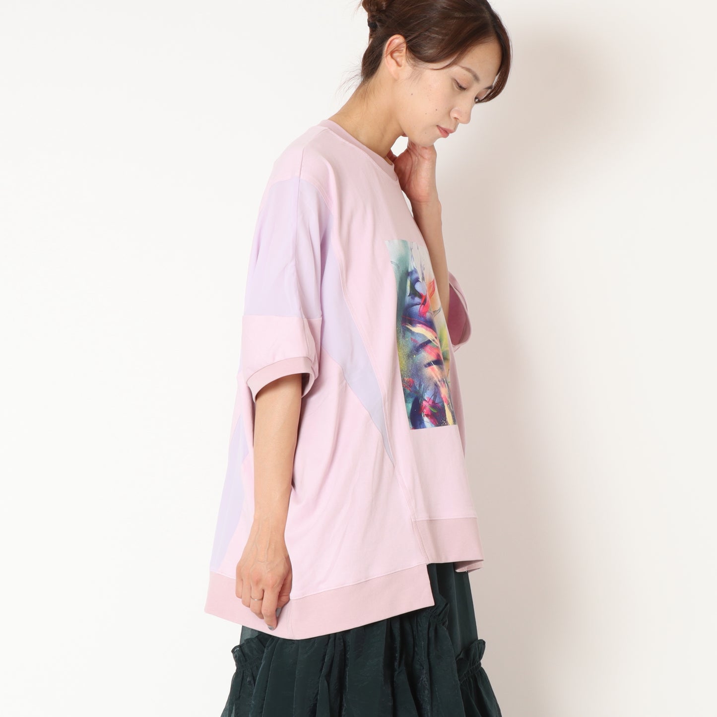 リーフプリントTシャツ 1243-08006