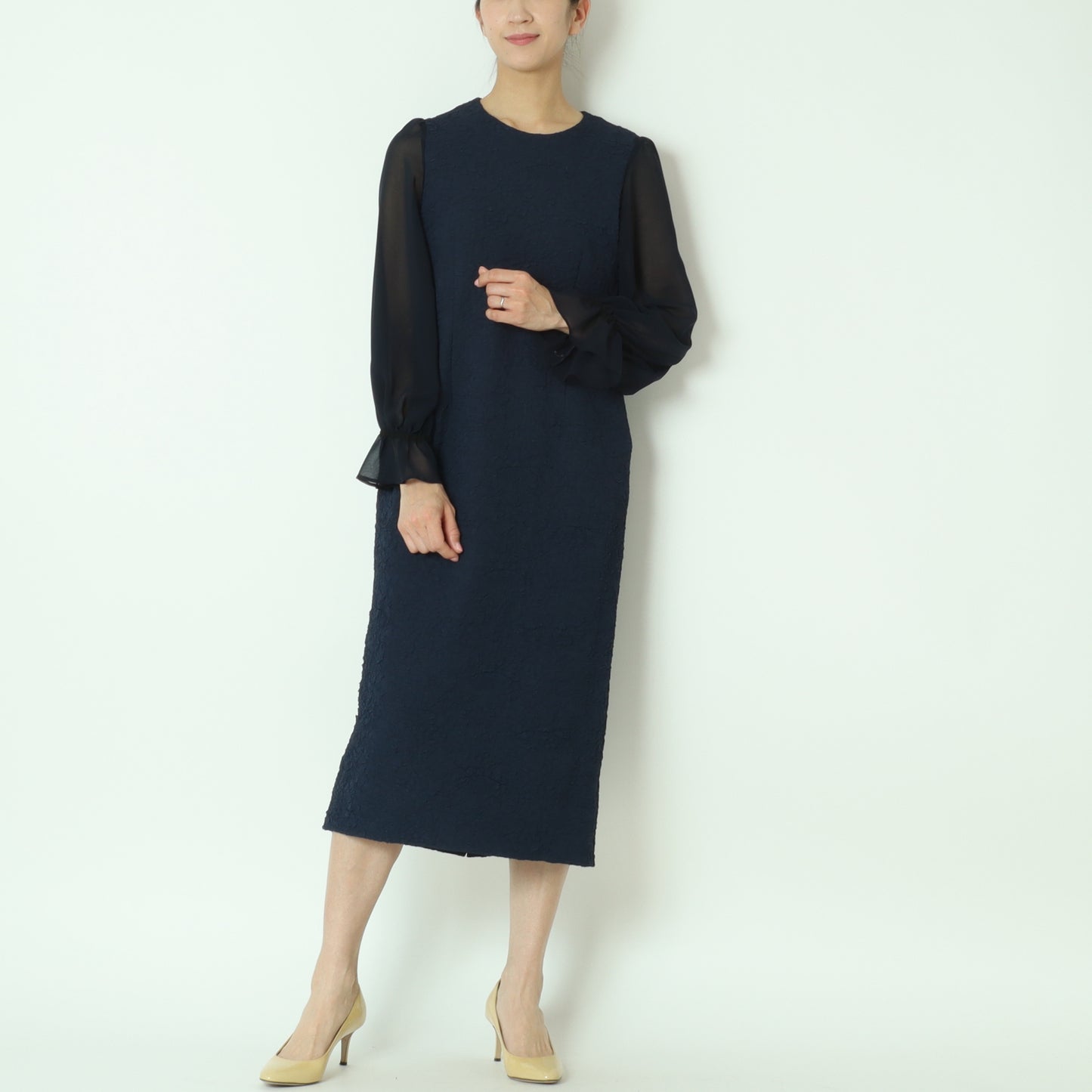 袖シフォン膨れジャガードワンピース 80254911