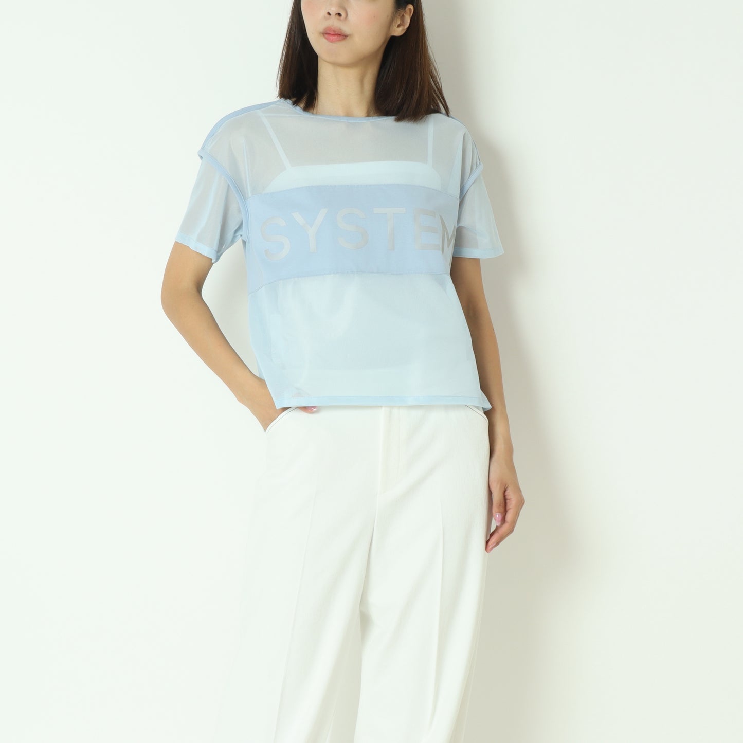 シアー切替クロップドTシャツ 20255874