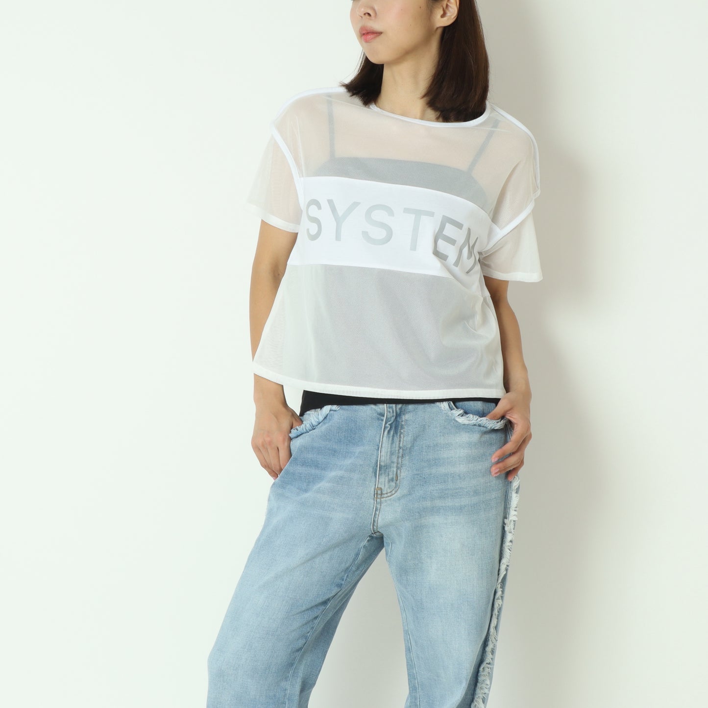 シアー切替クロップドTシャツ 20255874