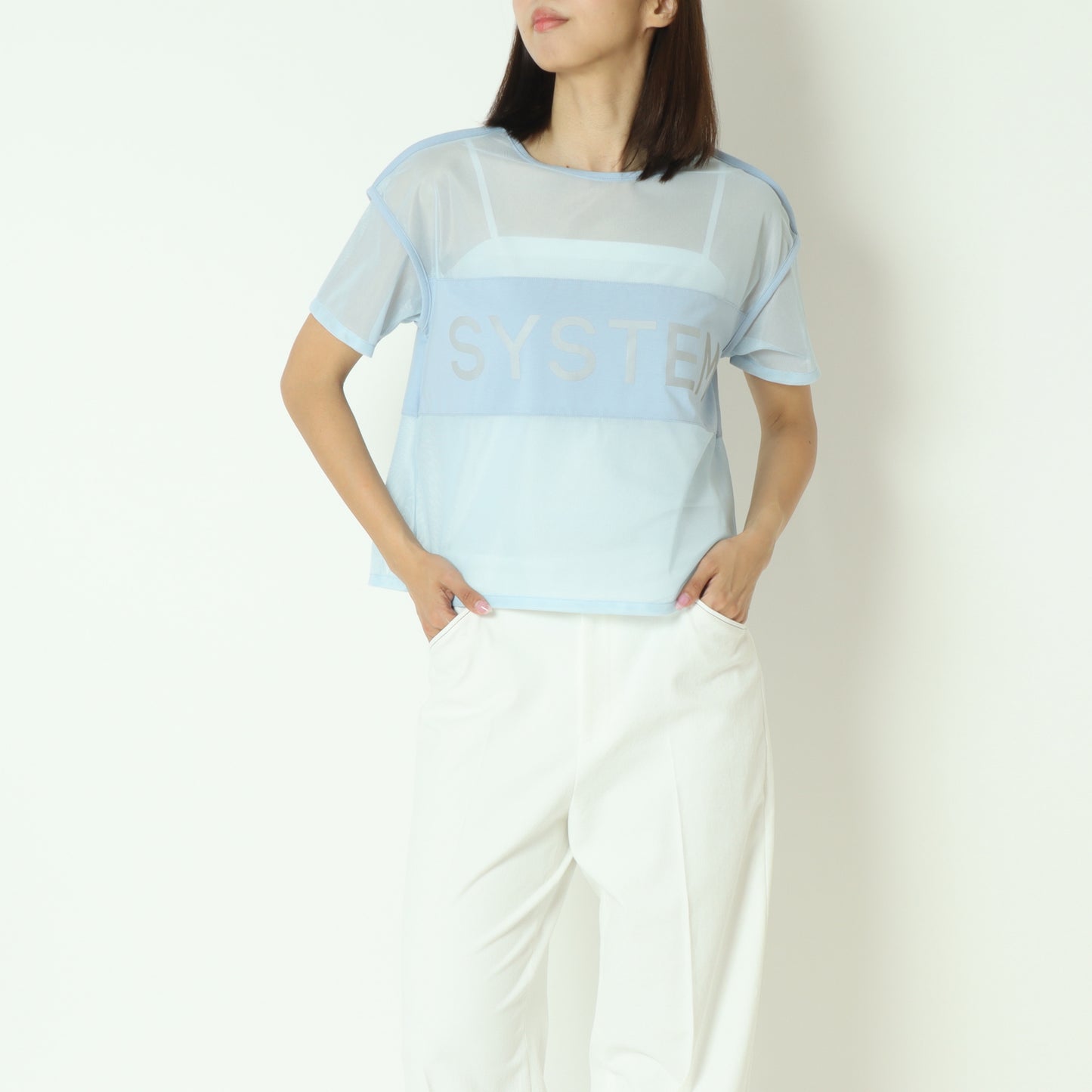 シアー切替クロップドTシャツ 20255874