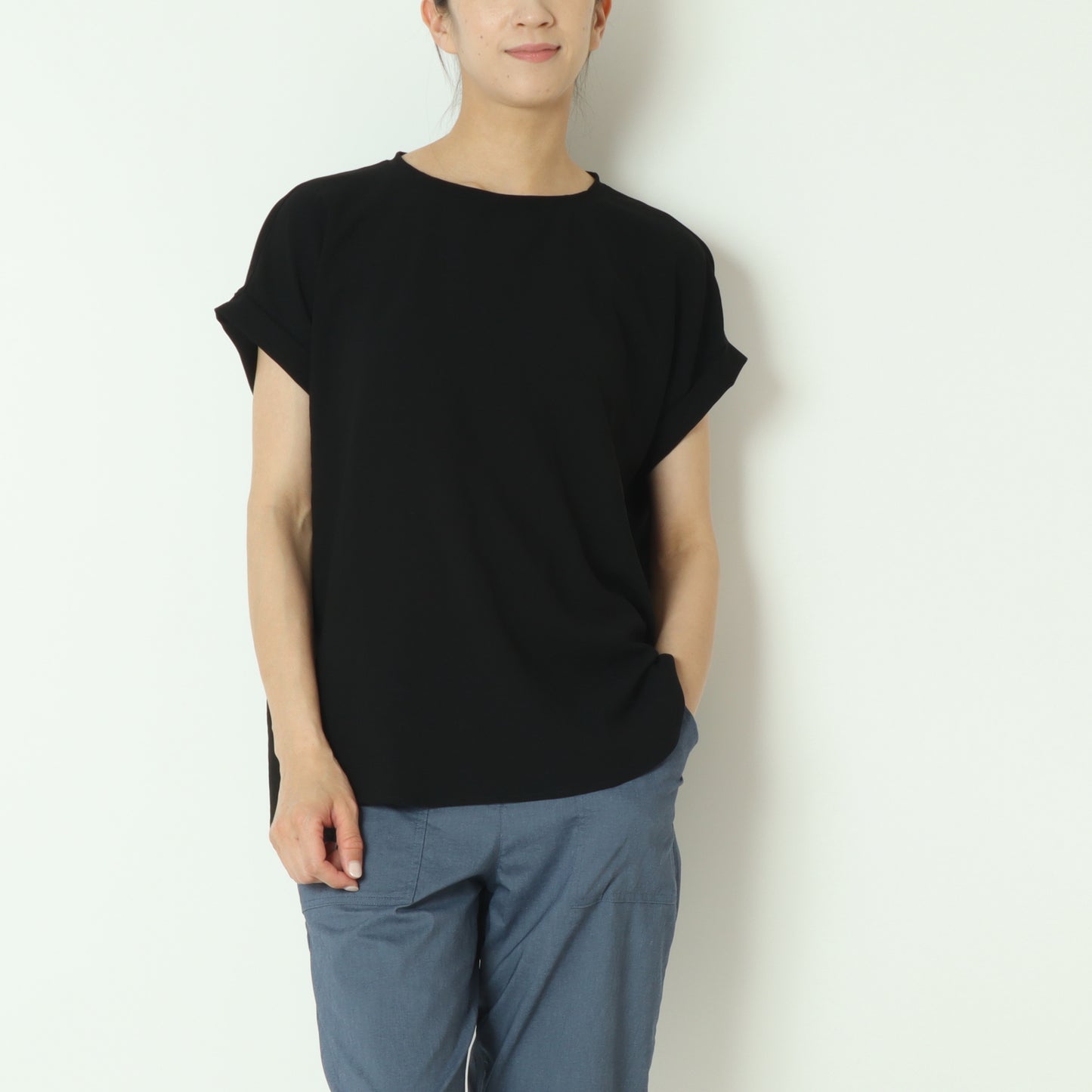 ストレッチシフォンバックスリット半袖ブラウス 80242204