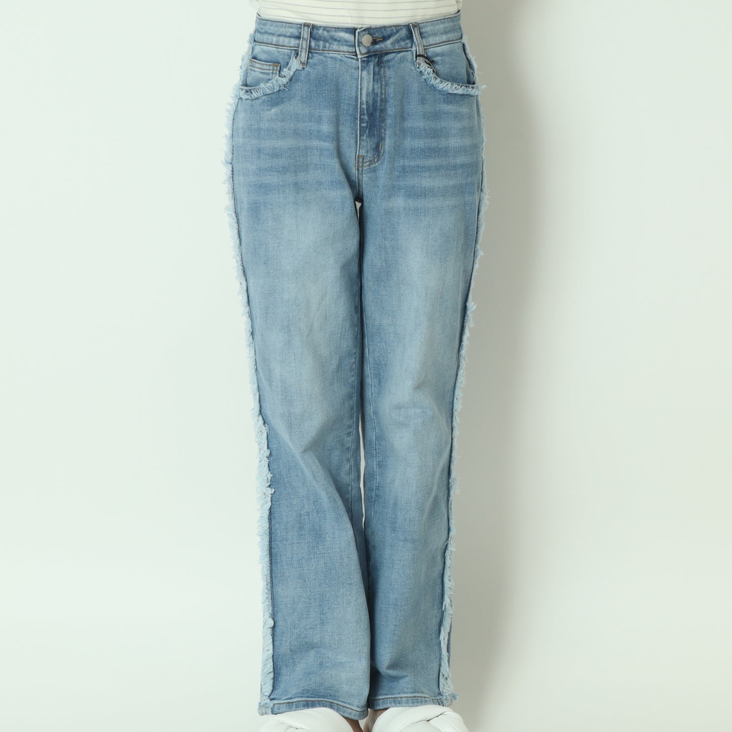サイドフリンジストレートデニム ライトブルー  WJ172