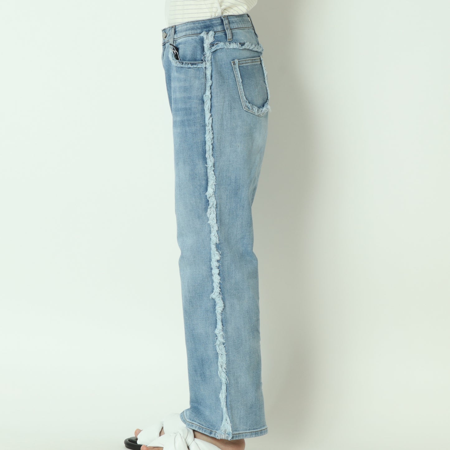 サイドフリンジストレートデニム ライトブルー  WJ172