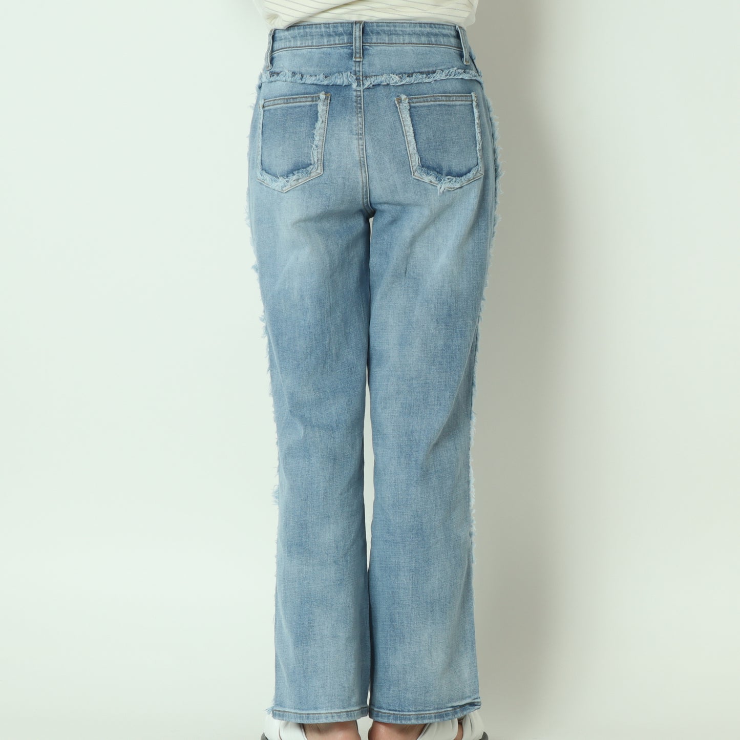 サイドフリンジストレートデニム ライトブルー  WJ172
