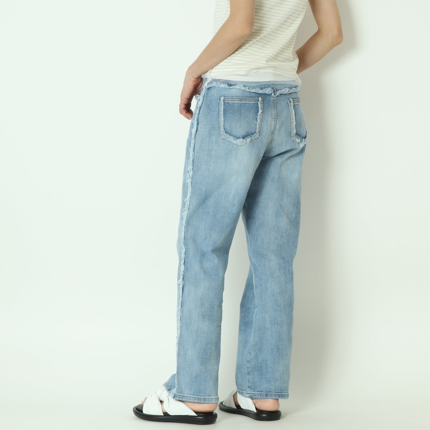サイドフリンジストレートデニム ライトブルー  WJ172