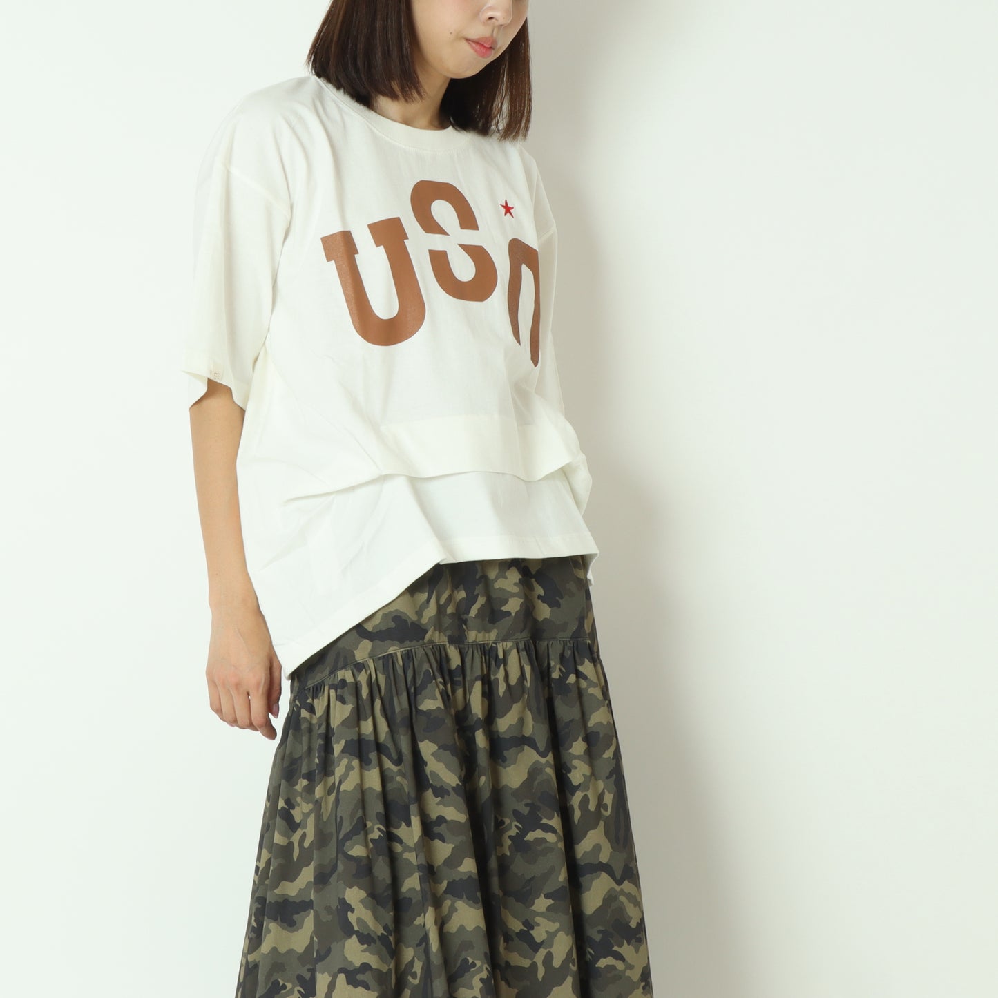 USUロゴステッチワークTシャツ 25M-MT-39