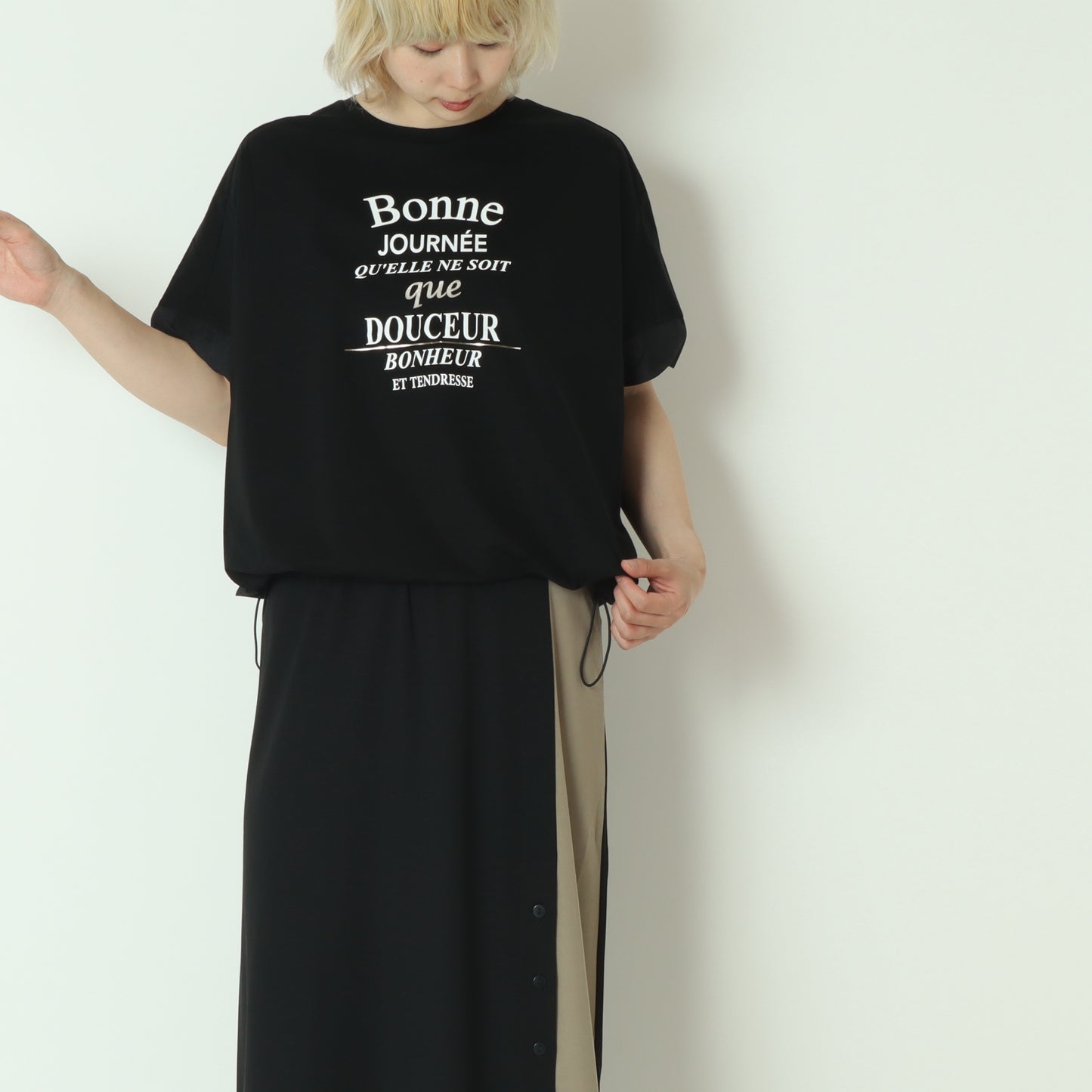 裾ドロストプリントシルケットTシャツ 623721
