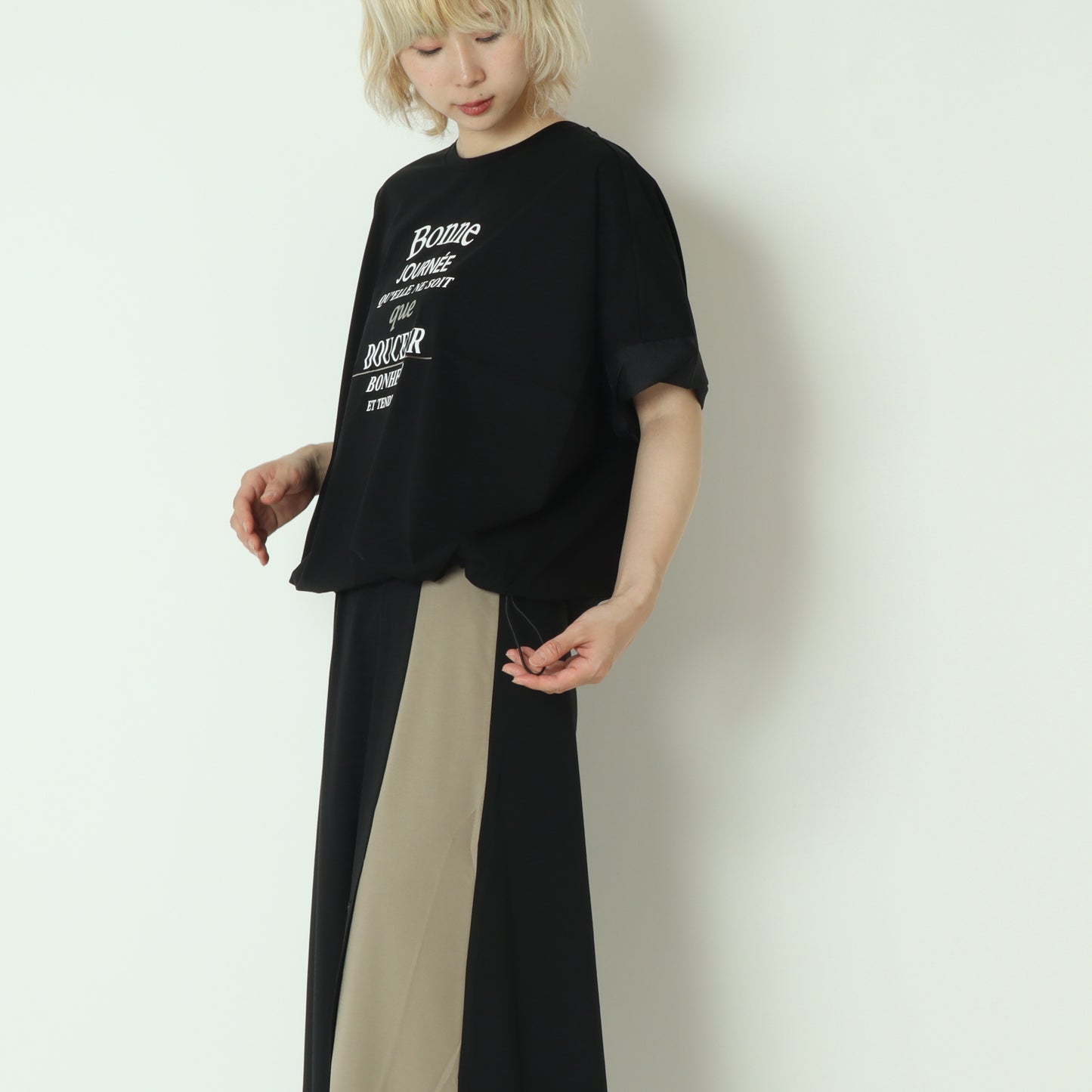 裾ドロストプリントシルケットTシャツ 623721