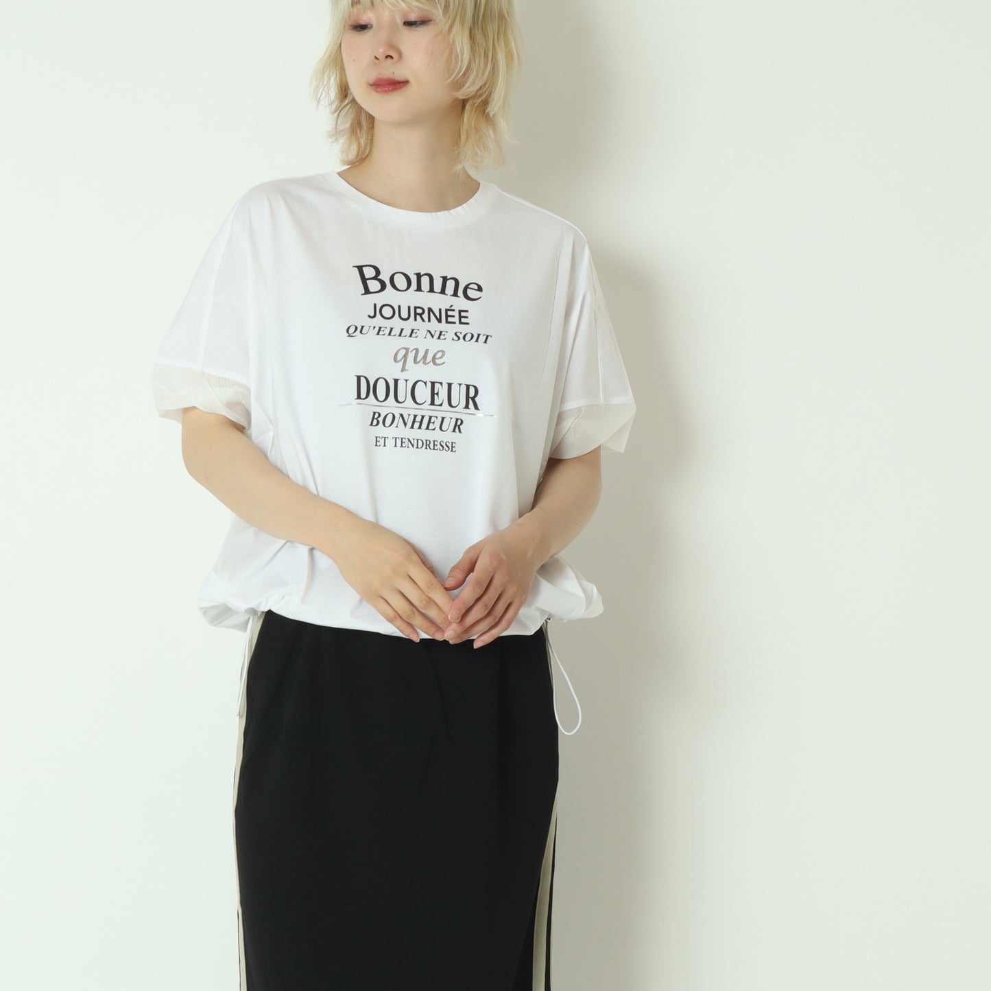 裾ドロストプリントシルケットTシャツ 623721