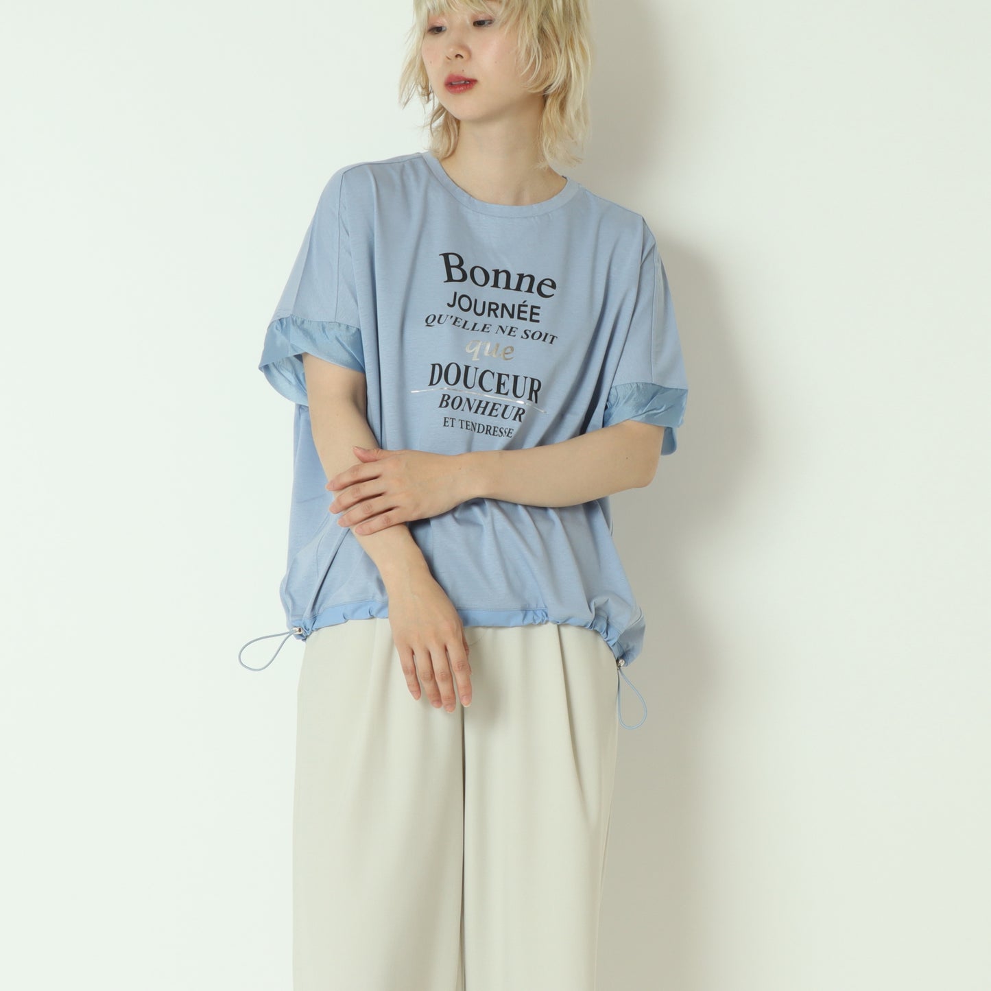 裾ドロストプリントシルケットTシャツ 623721