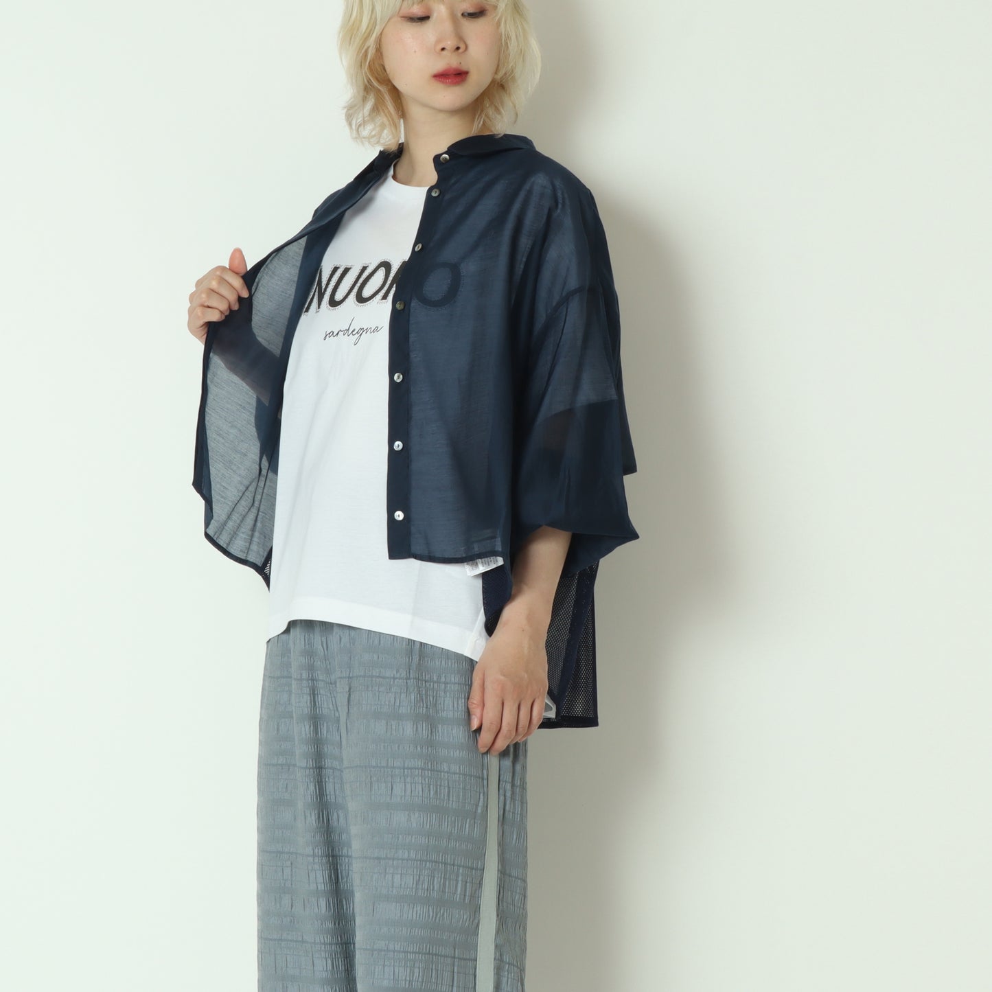 フリル×メッシュバックシアーシャツブラウス 623741