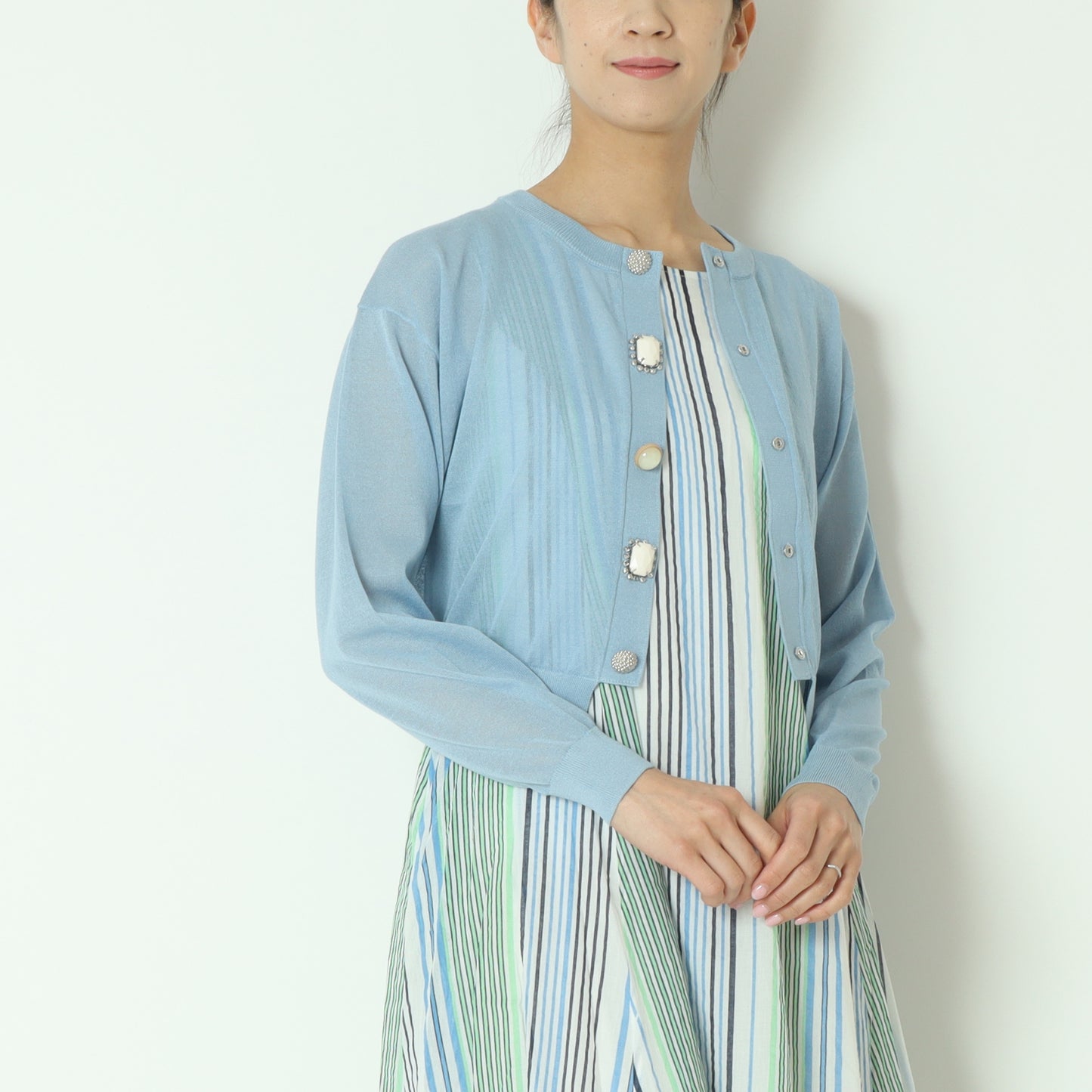 麻混ビジューカーディガン 6251-680