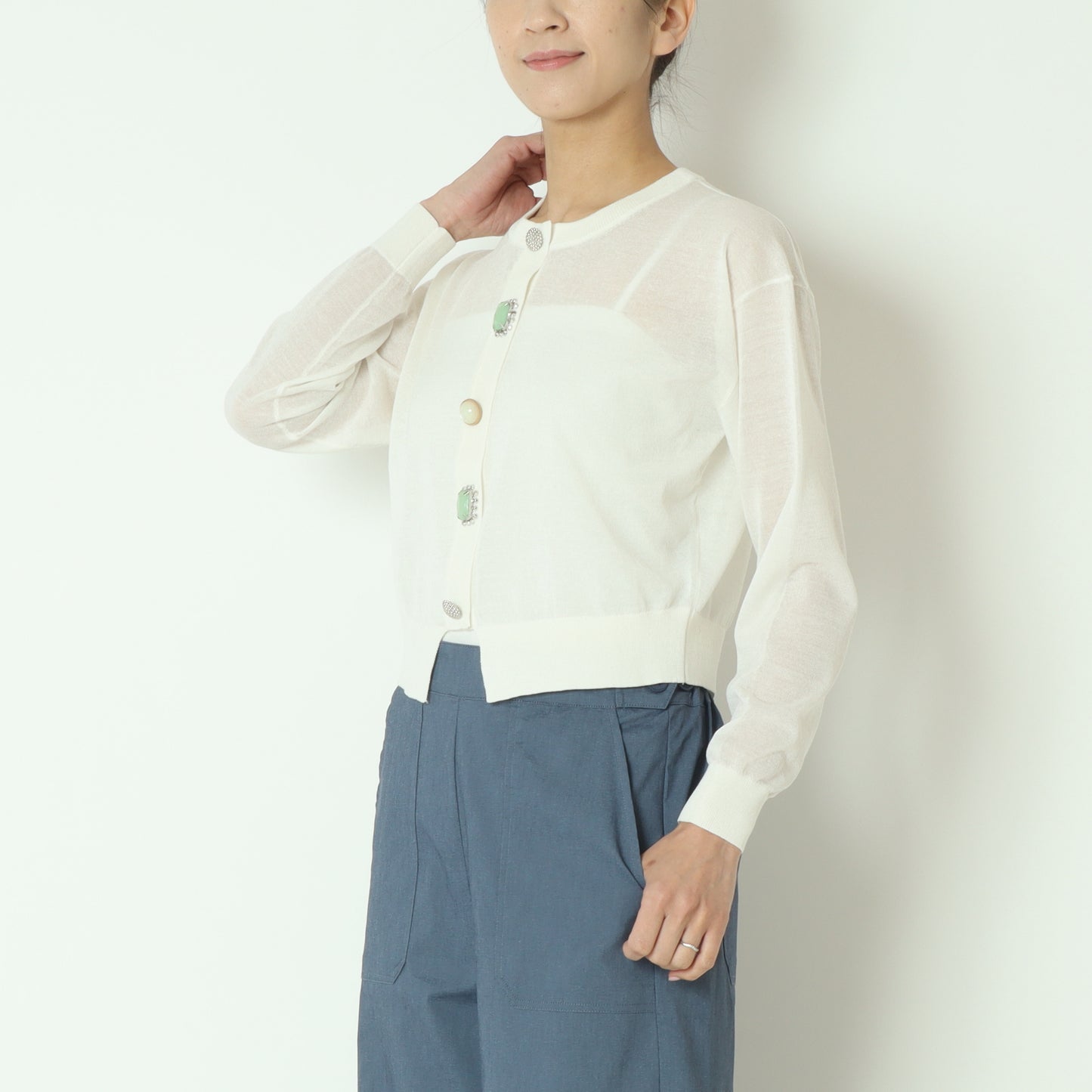 麻混ビジューカーディガン 6251-680