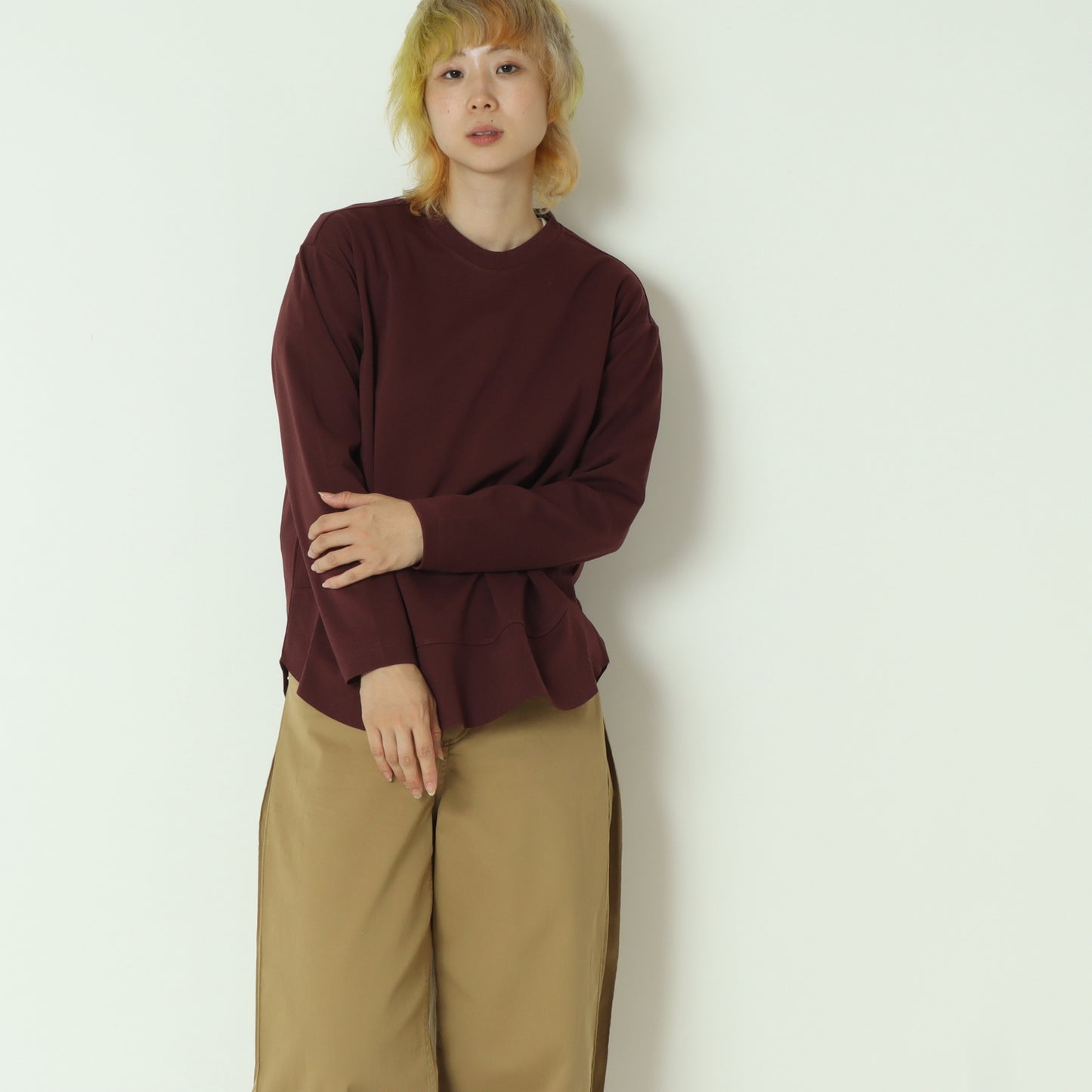 裾切替長袖カットソー 80990210-2