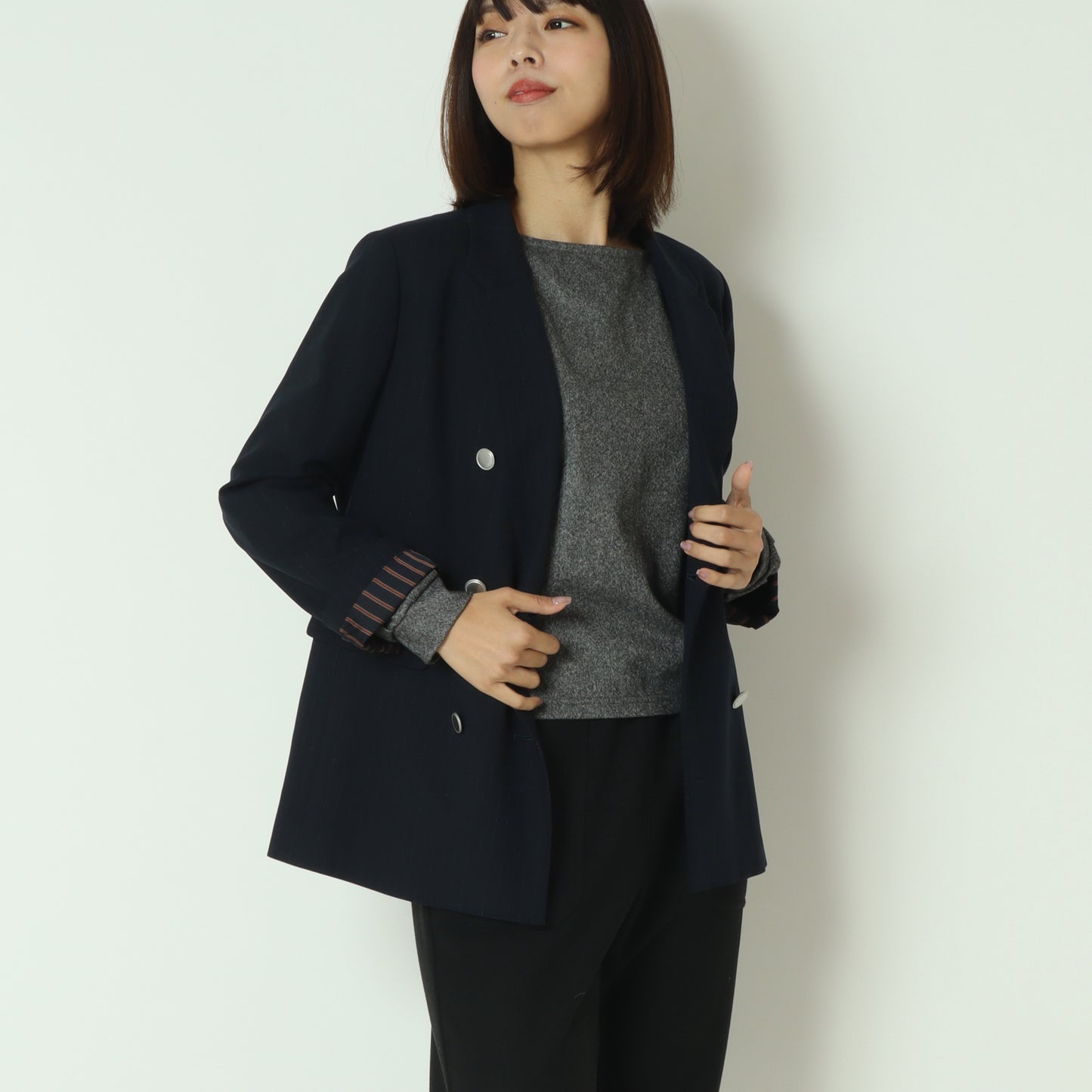 ストライプライニングテーラードダブルジャケット531471