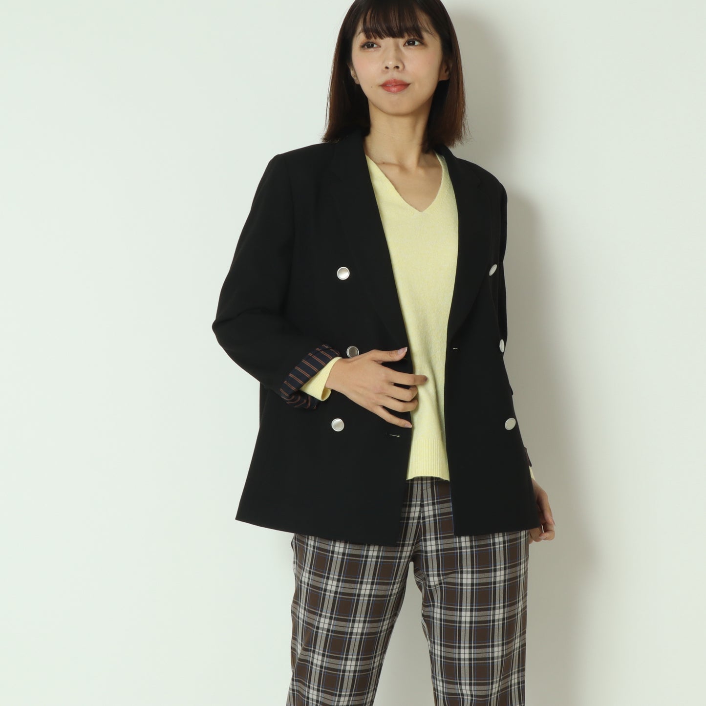 ストライプライニングテーラードダブルジャケット531471