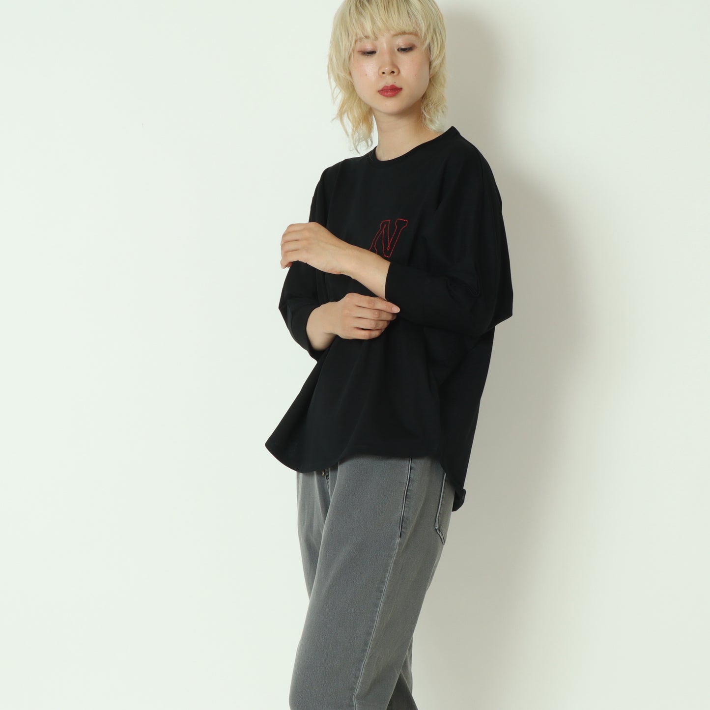 ラインステッチロゴ刺繍ドルマンT 55035522