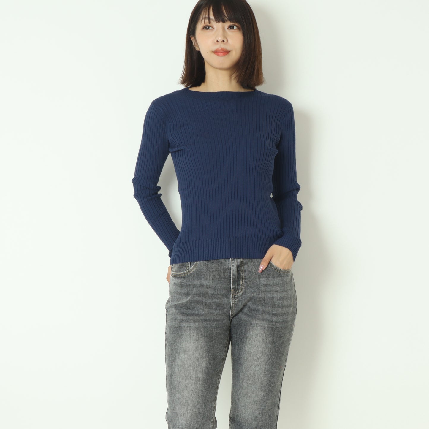 ストレッチリブクルーネックセーター 70534G