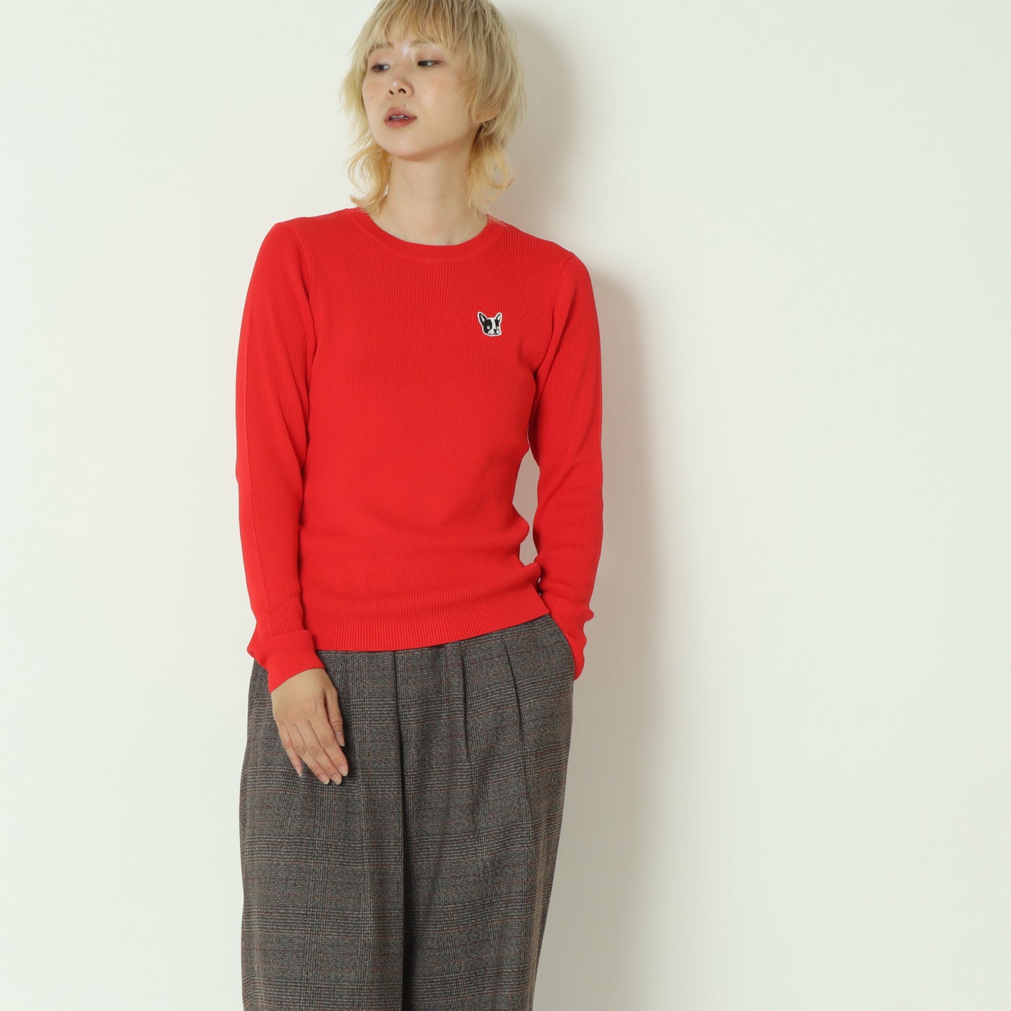 フレンチブルワンポイント刺繍リブニット 751232