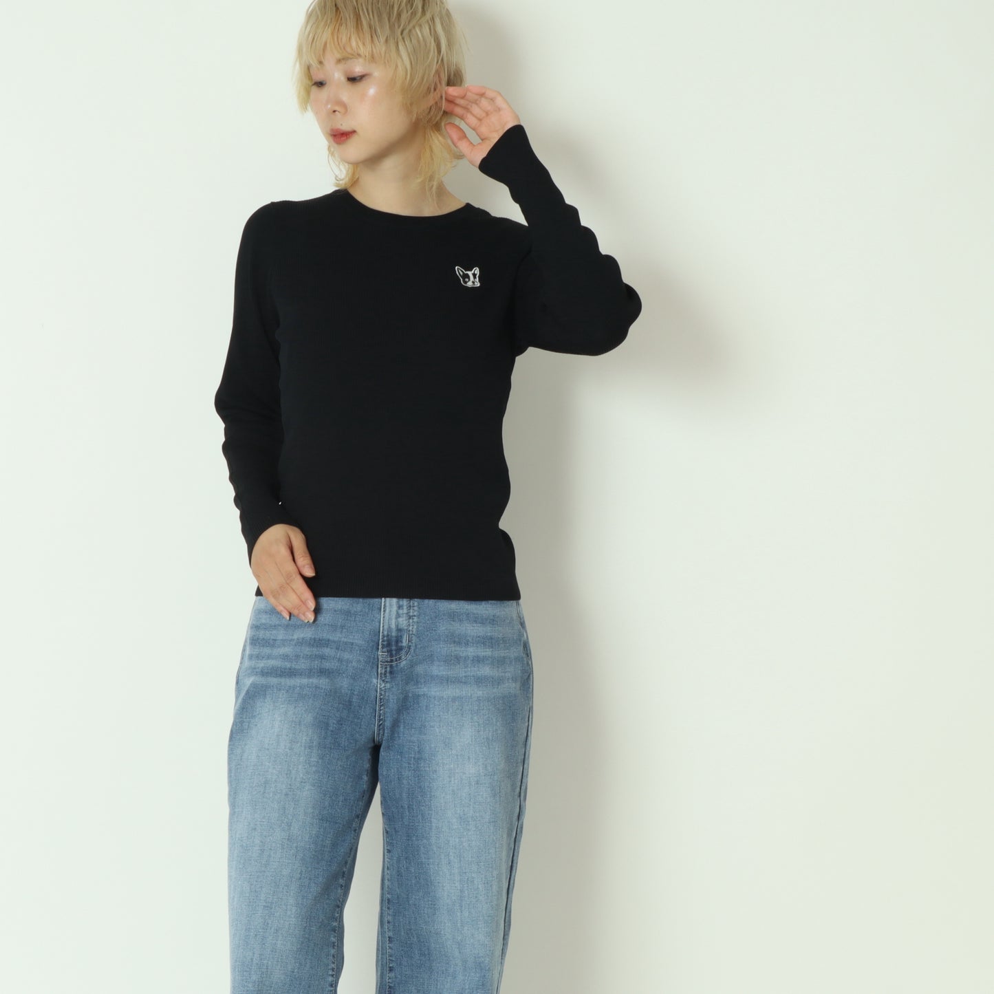 フレンチブルワンポイント刺繍リブニット 751232