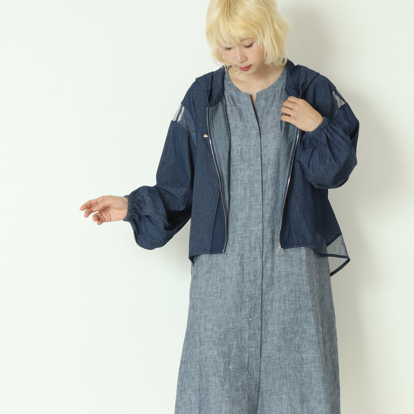 チュールコンビデニムジップフーディー 70050-3110