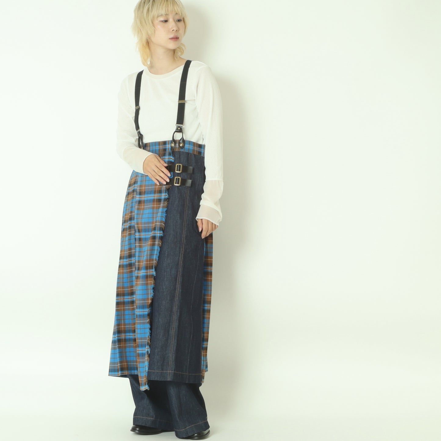 チェックデニムコンビネーションサロペット 1253-06030