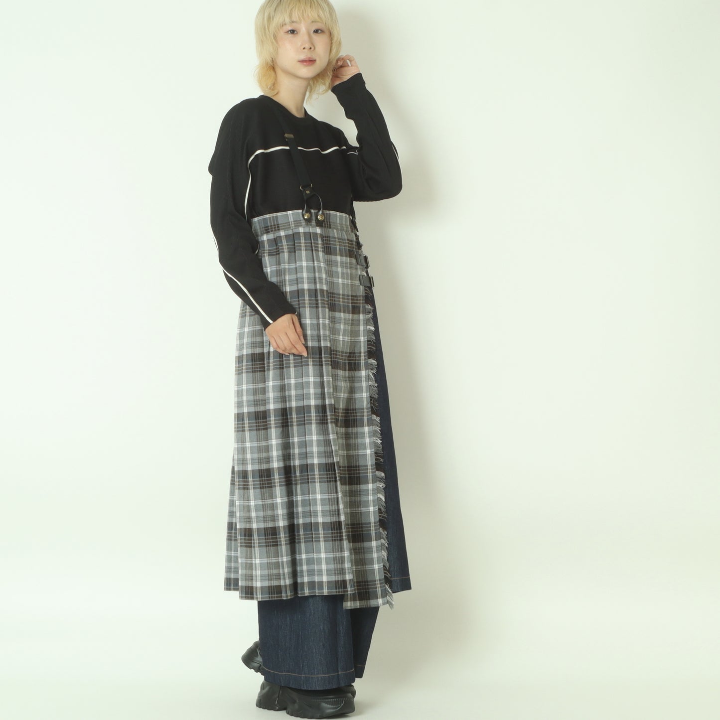 チェックデニムコンビネーションサロペット 1253-06030