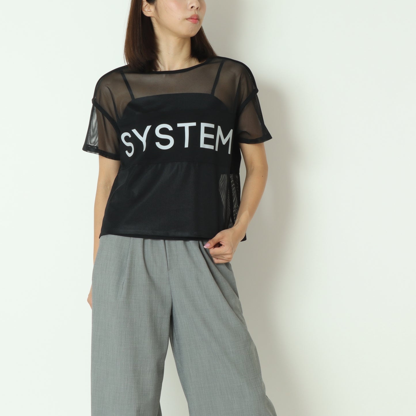 シアー切替クロップドTシャツ 20255874