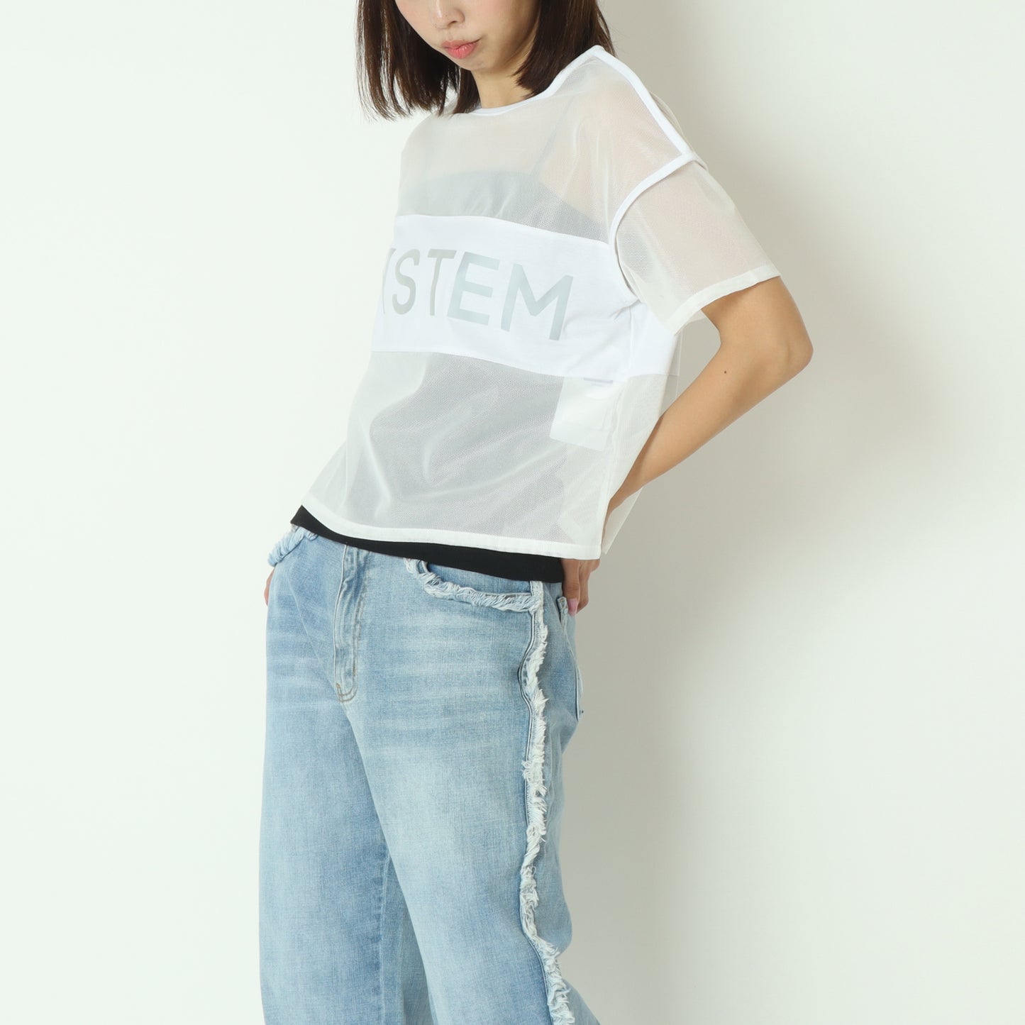 シアー切替クロップドTシャツ 20255874