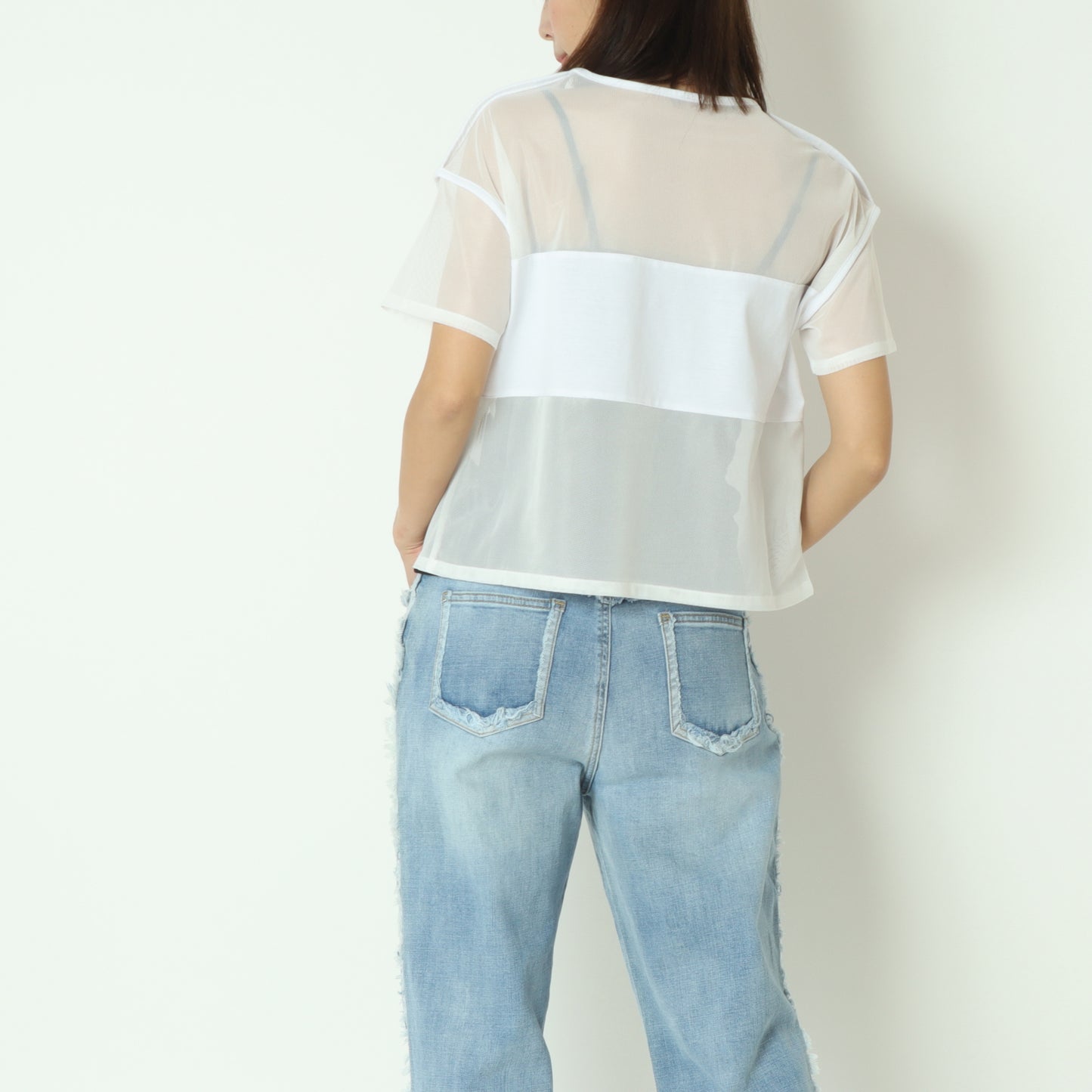 シアー切替クロップドTシャツ 20255874