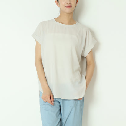 ストレッチシフォンバックスリット半袖ブラウス　80242204