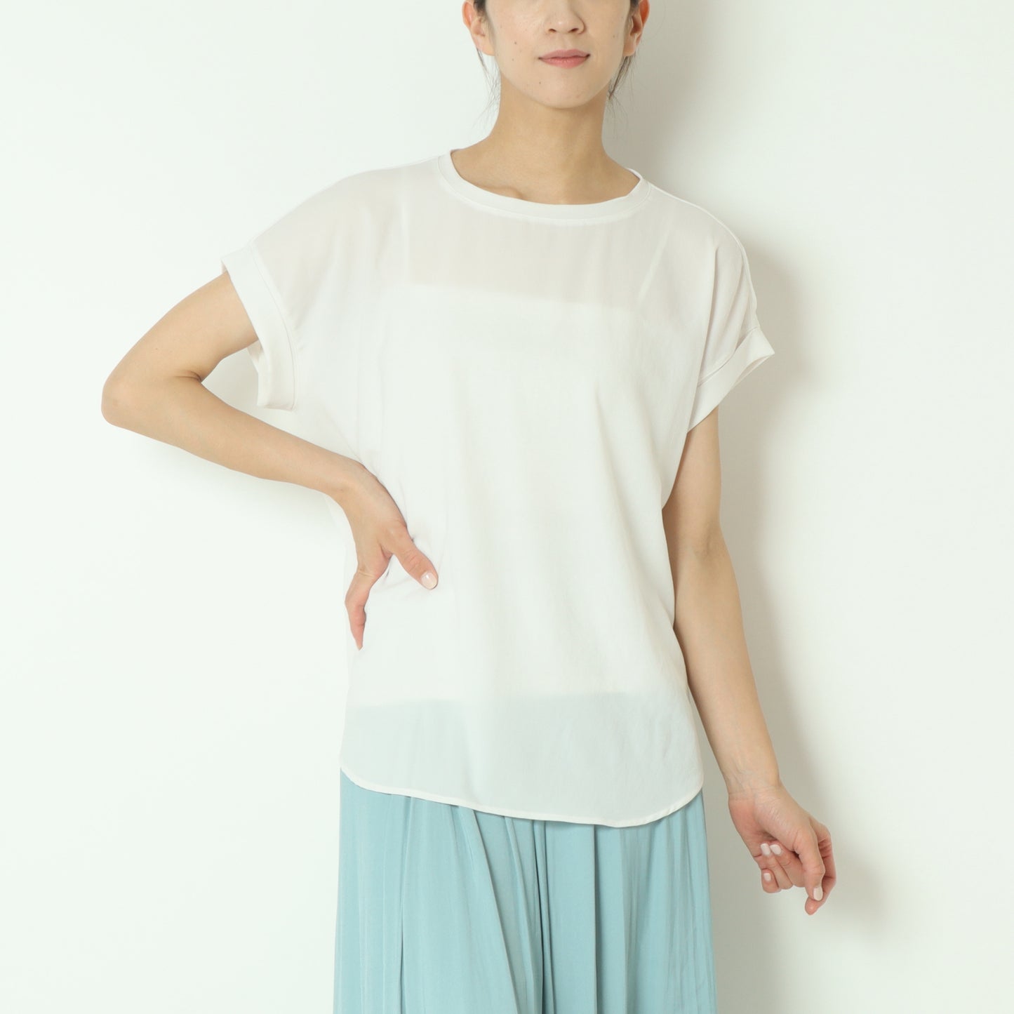 ストレッチシフォンバックスリット半袖ブラウス　80242204