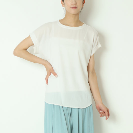 ストレッチシフォンバックスリット半袖ブラウス　80242204